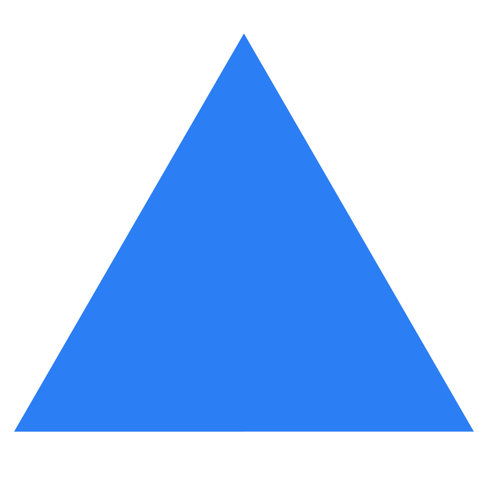 A blue triangle with a gradient color scheme on a black background.