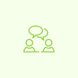 Icon in shades of green of two people talking