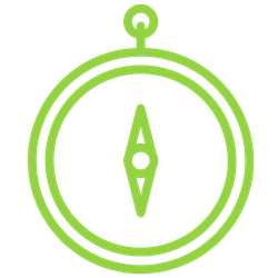 A line icon of a compass in green