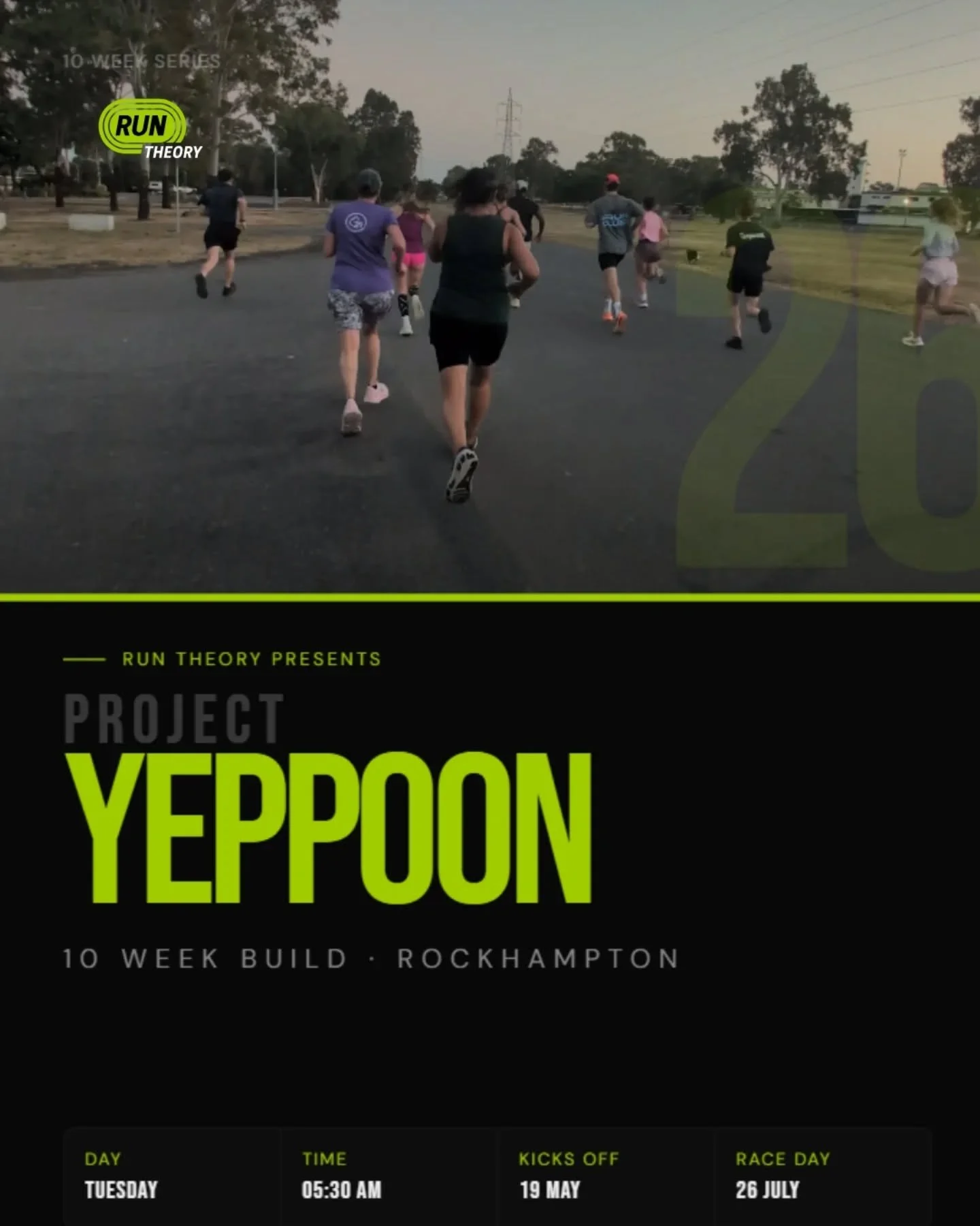 10 weeks. One goal. @yeppoonrunningfestival.

Project Yeppoon kicks off this Tuesday. A free, structured build toward race day on 26 July. Whether you're running the 5K, 10K, half or full, every session is built for you.

Swipe to see the plan. 

See