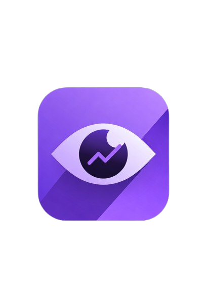 A purple app icon featuring an eye with a line graph inside it.