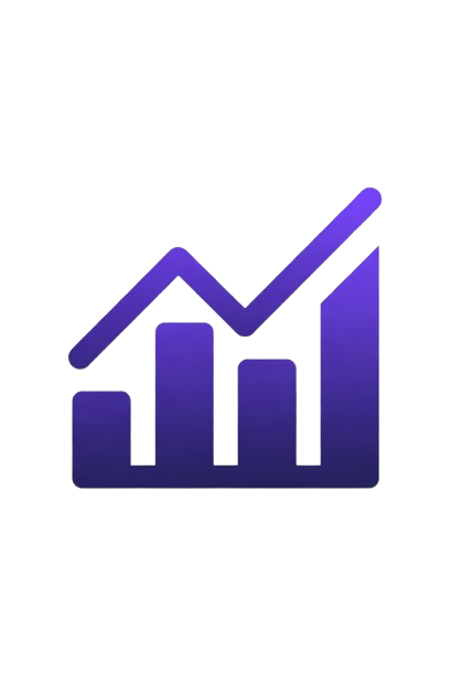 Purple bar chart with rising trend line and arrow indicating growth.