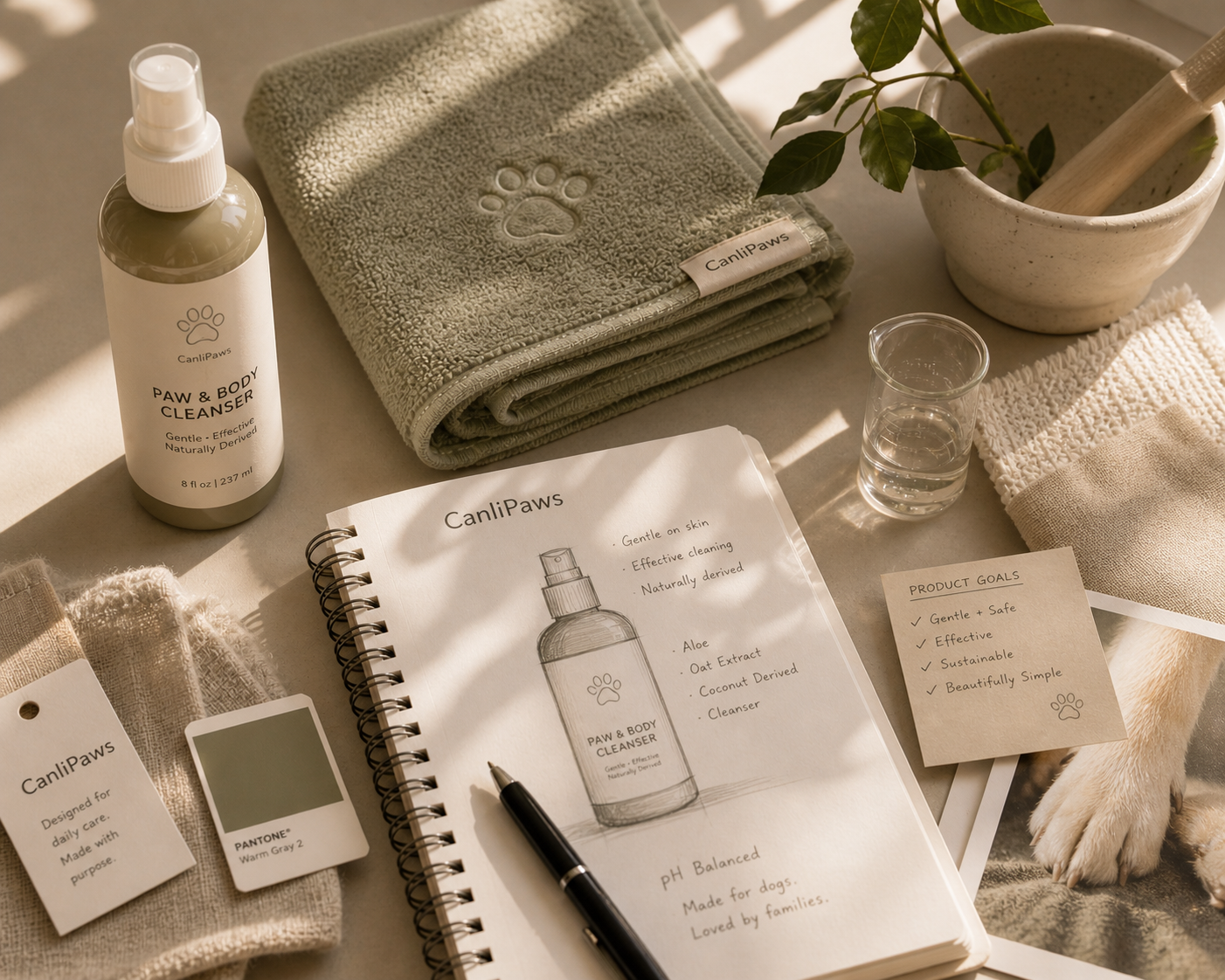 No Rinse Paw & Coat Cleaner:
A gentle daily cleaner for paws and coats after walks and between baths.