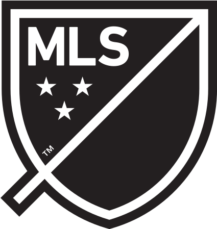 MLS logo featuring a black shield with a white diagonal line, four stars, and the letters 'MLS' above the stars.