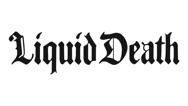 The text 'Liquid Death' written in a gothic blackletter font.