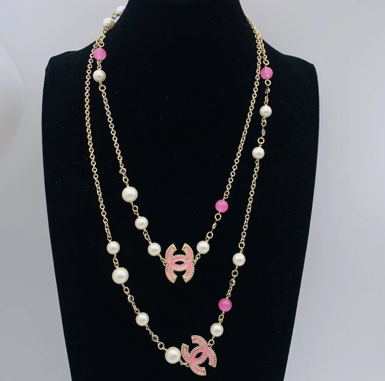Jenie's Long CC Pink Pearl Necklace