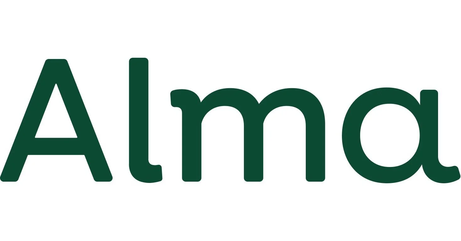 The word 'Alma' written in green font on a white background.