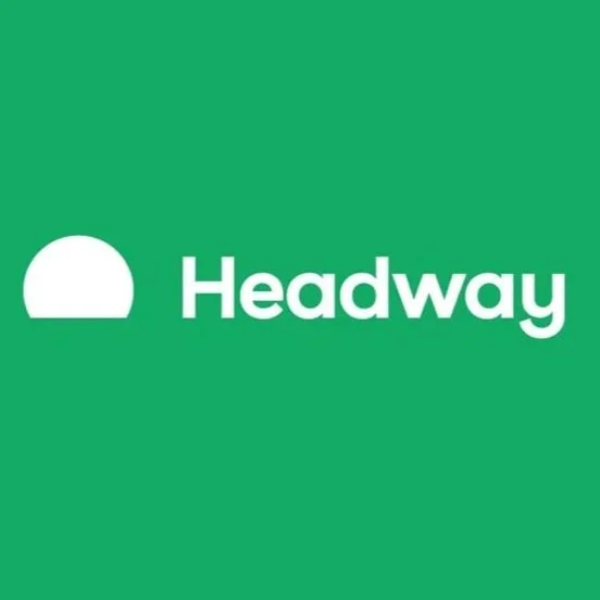 Green background with Headway logo, featuring a white semicircular shape and the word "Headway" in white text.