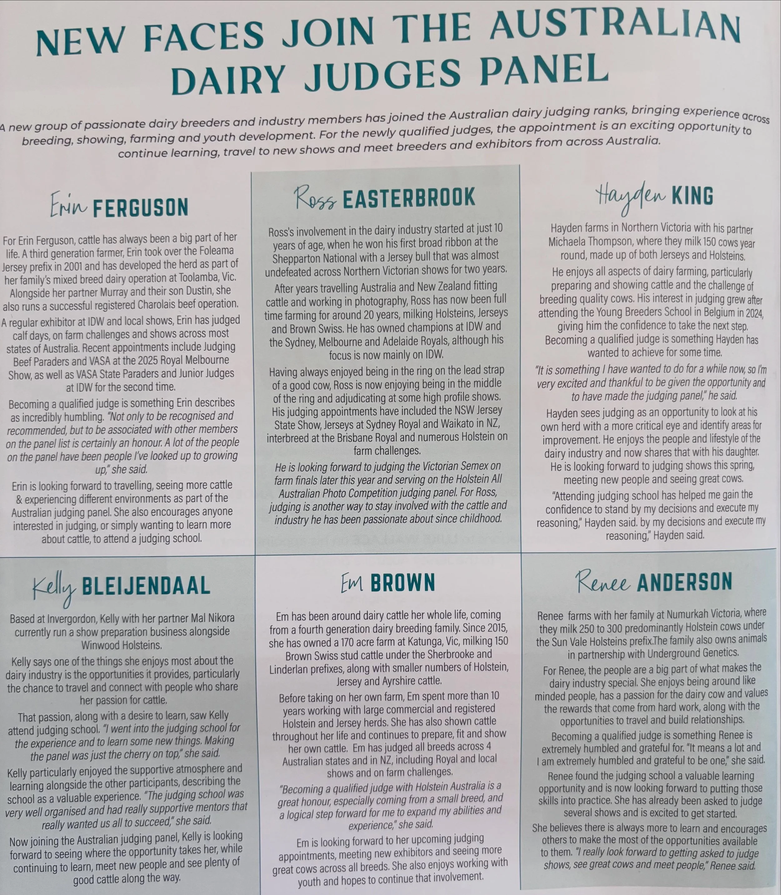 MURRAY DAIRY GROUP JOINS JUDGING PANEL

It&rsquo;s no secret the Murray Dairy region is home to some of the best quality dairy cows in the country. Along with that, comes people that are passionate about breeding and showing these fabulous animals. H