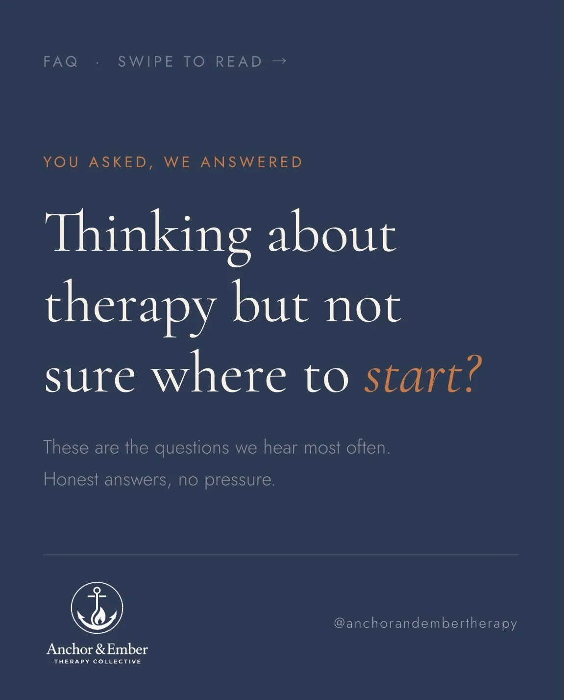 If you&rsquo;ve been thinking about therapy but keep talking yourself out of it &mdash; this one&rsquo;s for you. 🧡

We put together answers to the questions we hear most often, because we know that not knowing what to expect can be the biggest thin