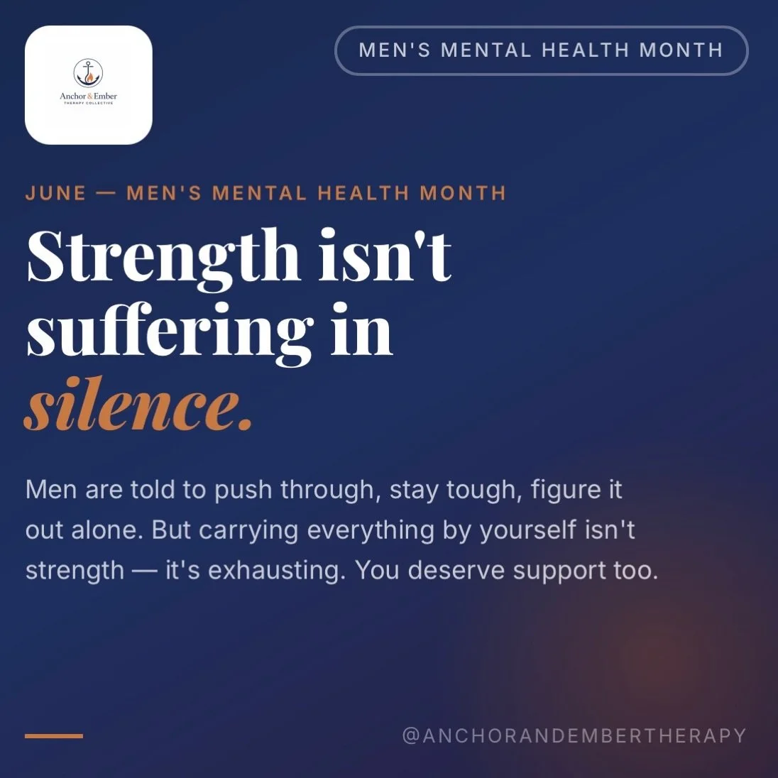 It&rsquo;s Men&rsquo;s Mental Health Month &mdash; and we want to say this clearly: asking for help is not weakness. It&rsquo;s one of the hardest, bravest things you can do.

If you&rsquo;ve been carrying something heavy &mdash; anxiety, burnout, re