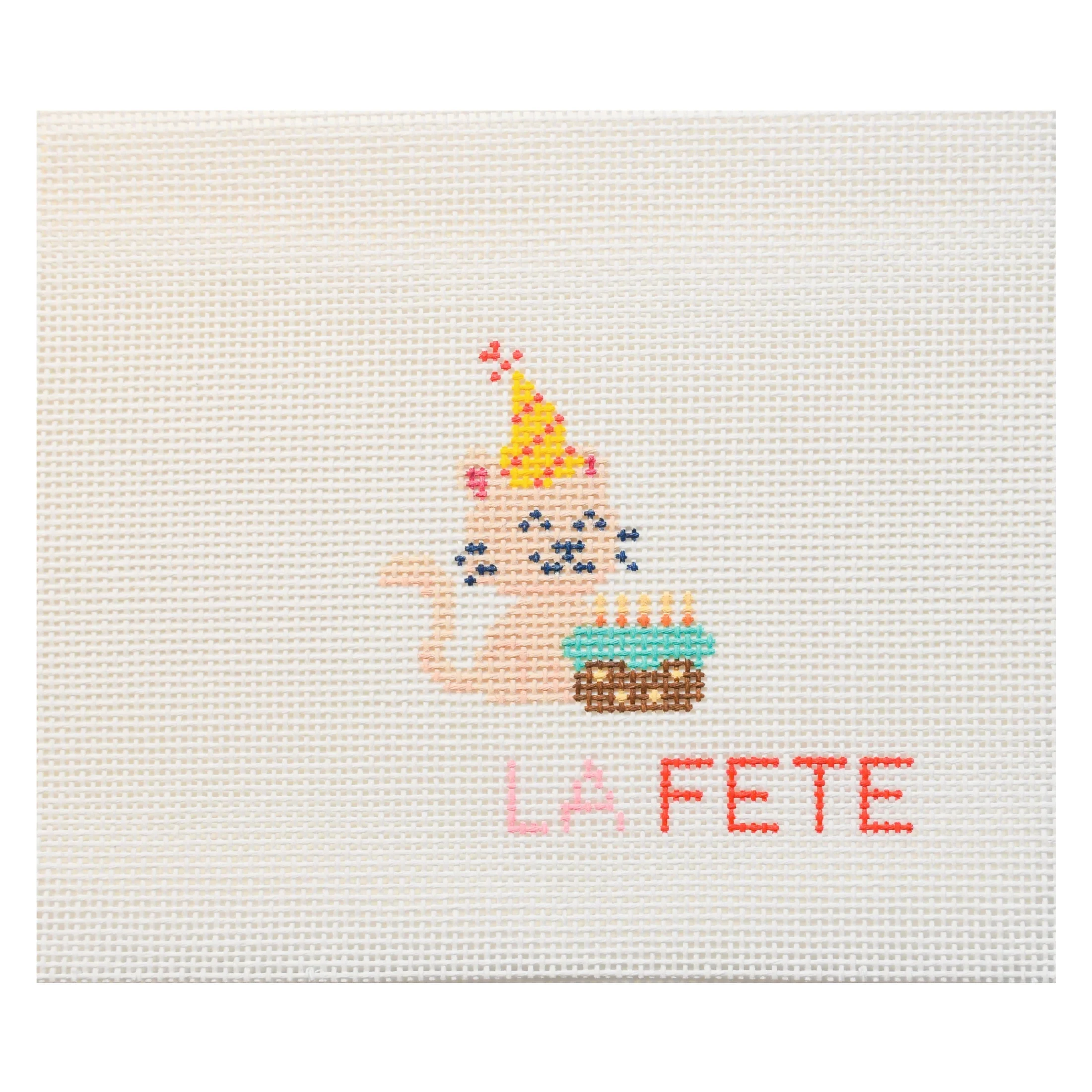 Party Animals - Party Kitty Hand Painted Needlepoint Canvas13 mesh Canvas Size: 7"x6"  Design Size: 3"x2" Hand Painted
