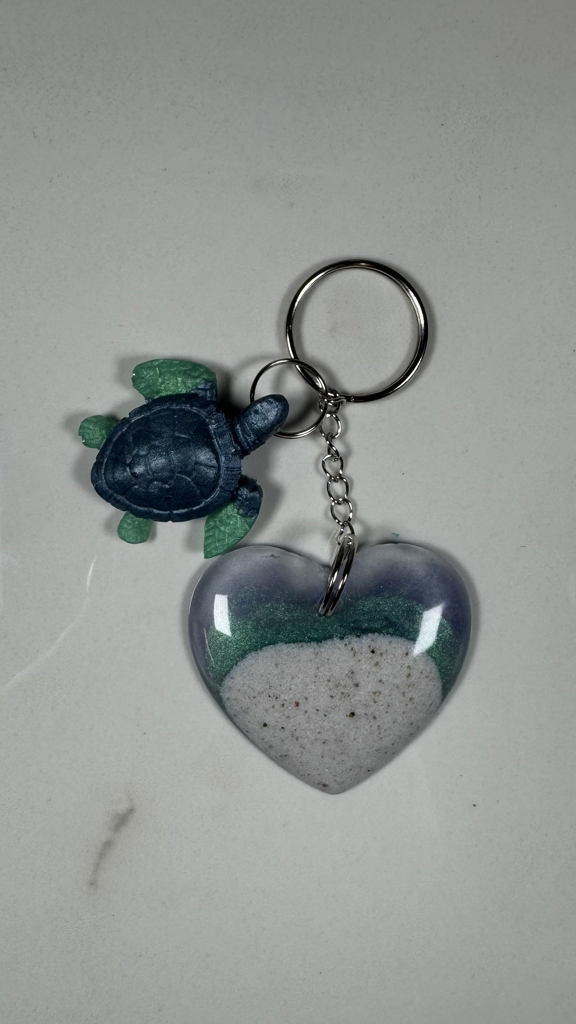 Ocean Bliss Resin Heart Keychain with Turtle Charm #119