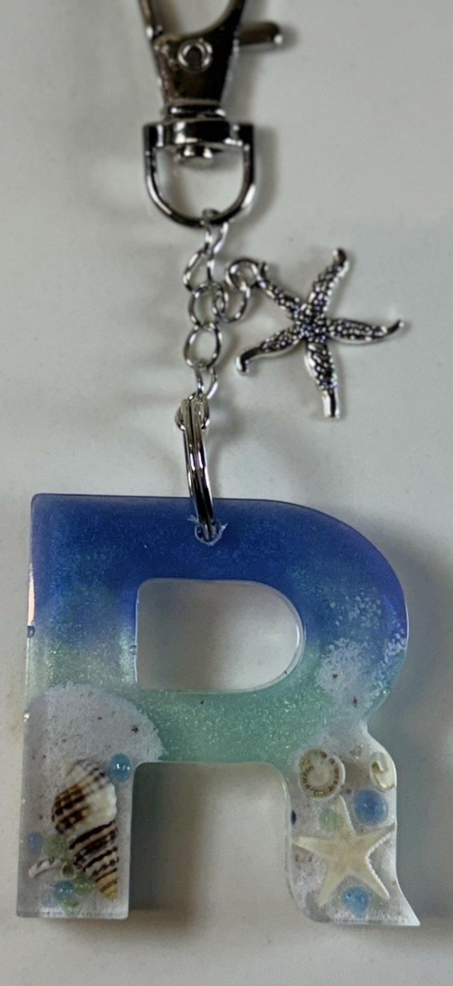 Ocean-Themed Resin Letter R Keychain #71