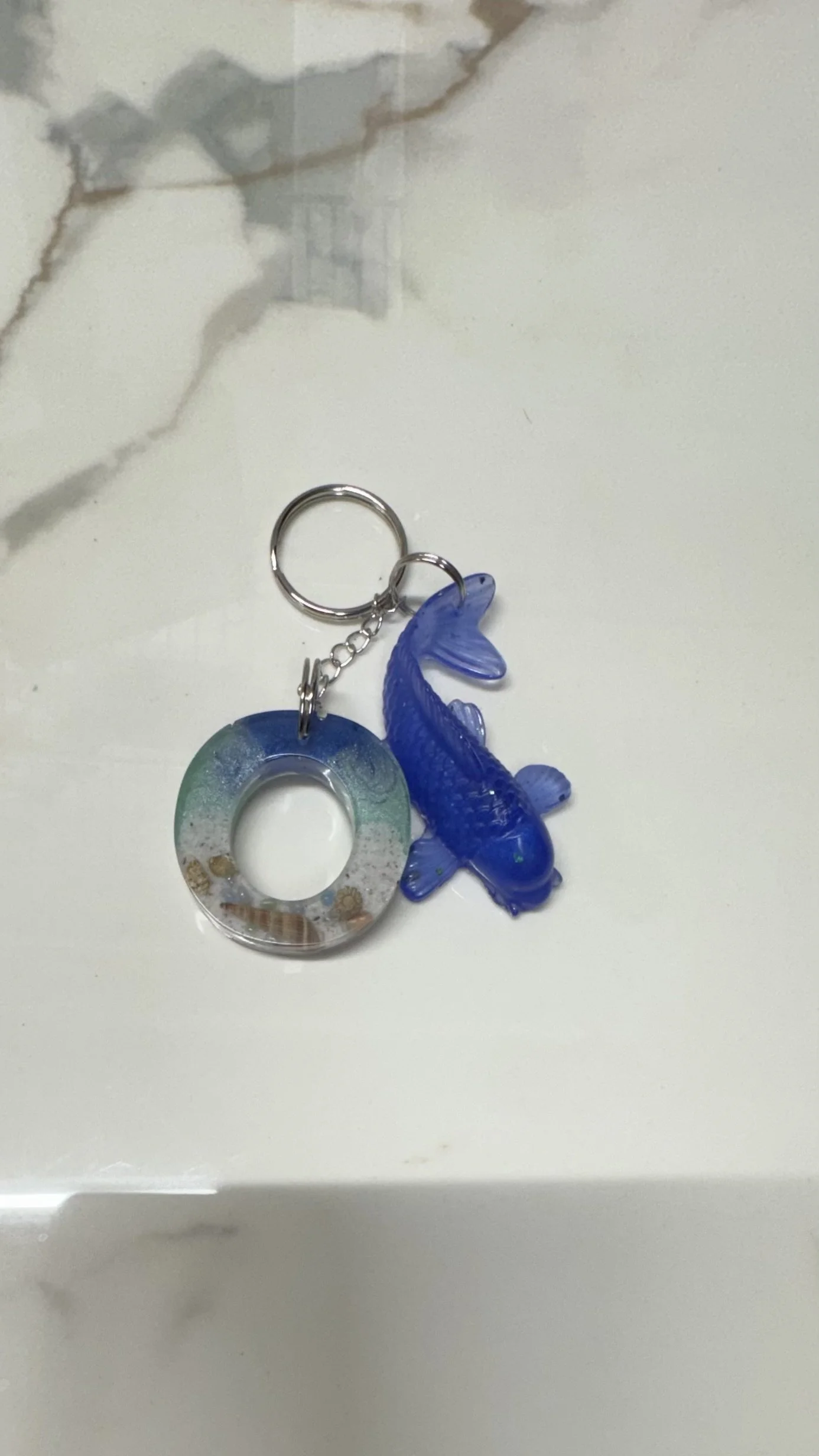 Ocean Serenity Resin Letter 'O' Keychain #115