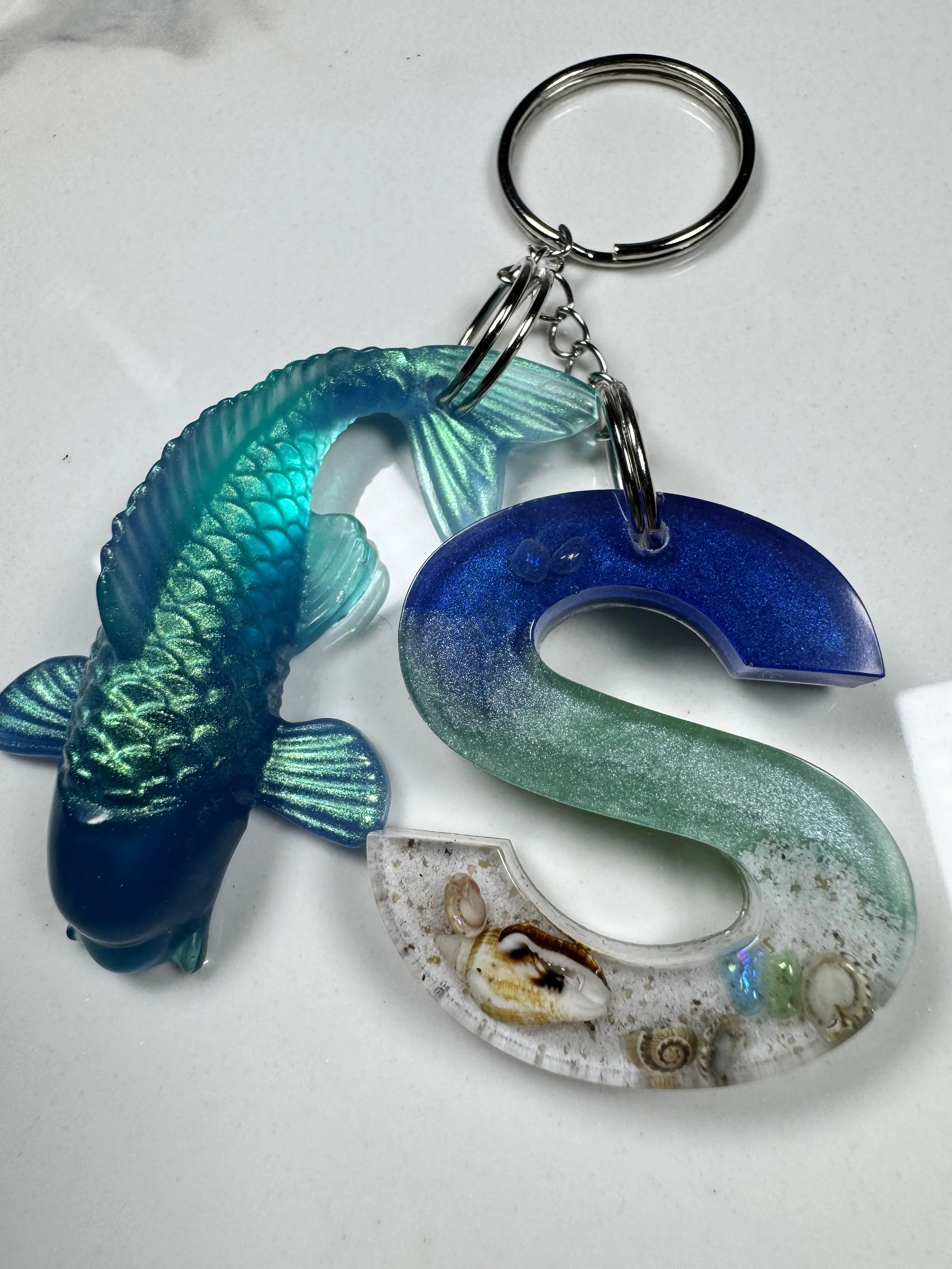 Ocean Serenity Resin Letter 'S' Keychain #87