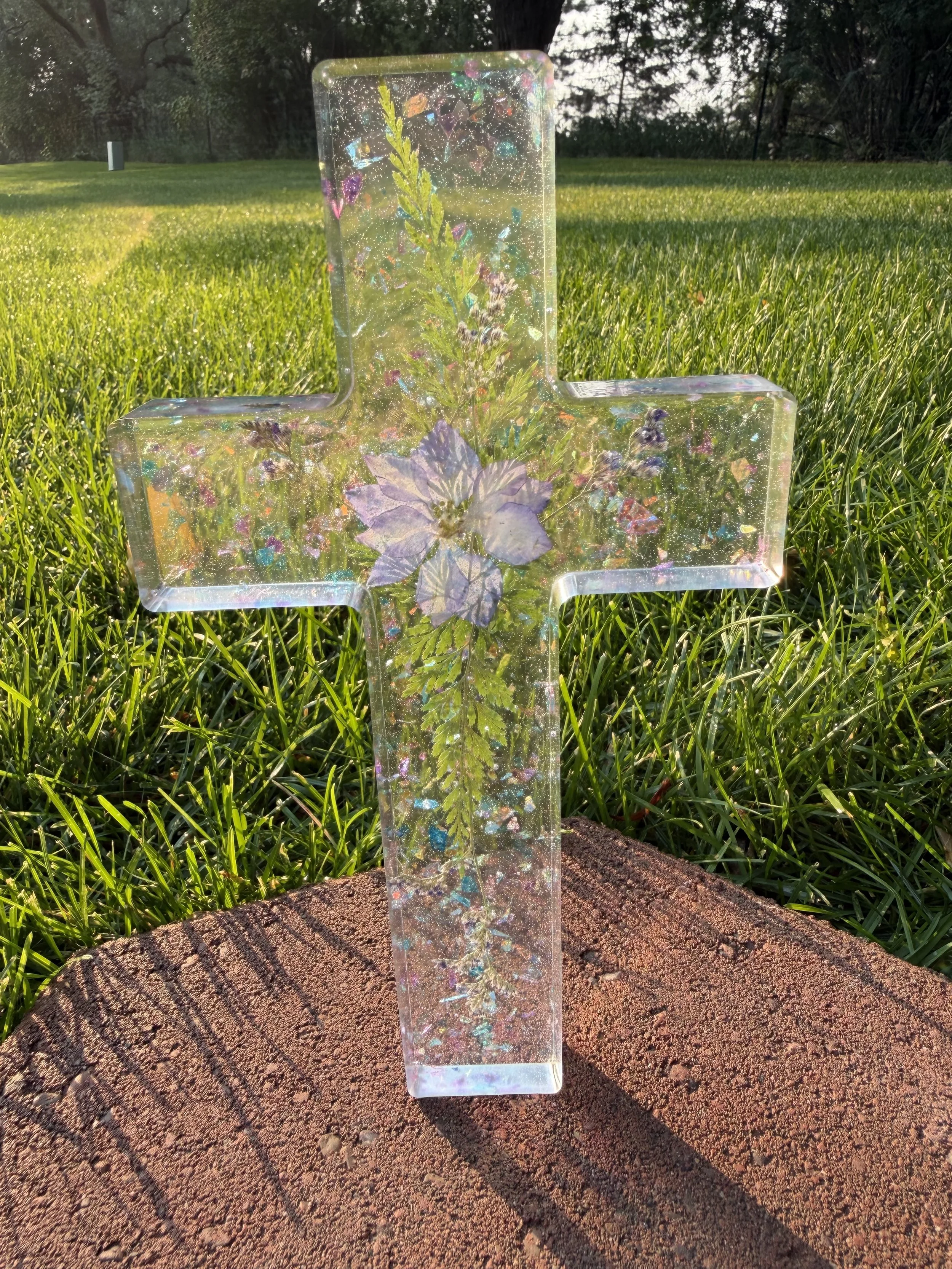 Large Resin Cross with Floral Design #177