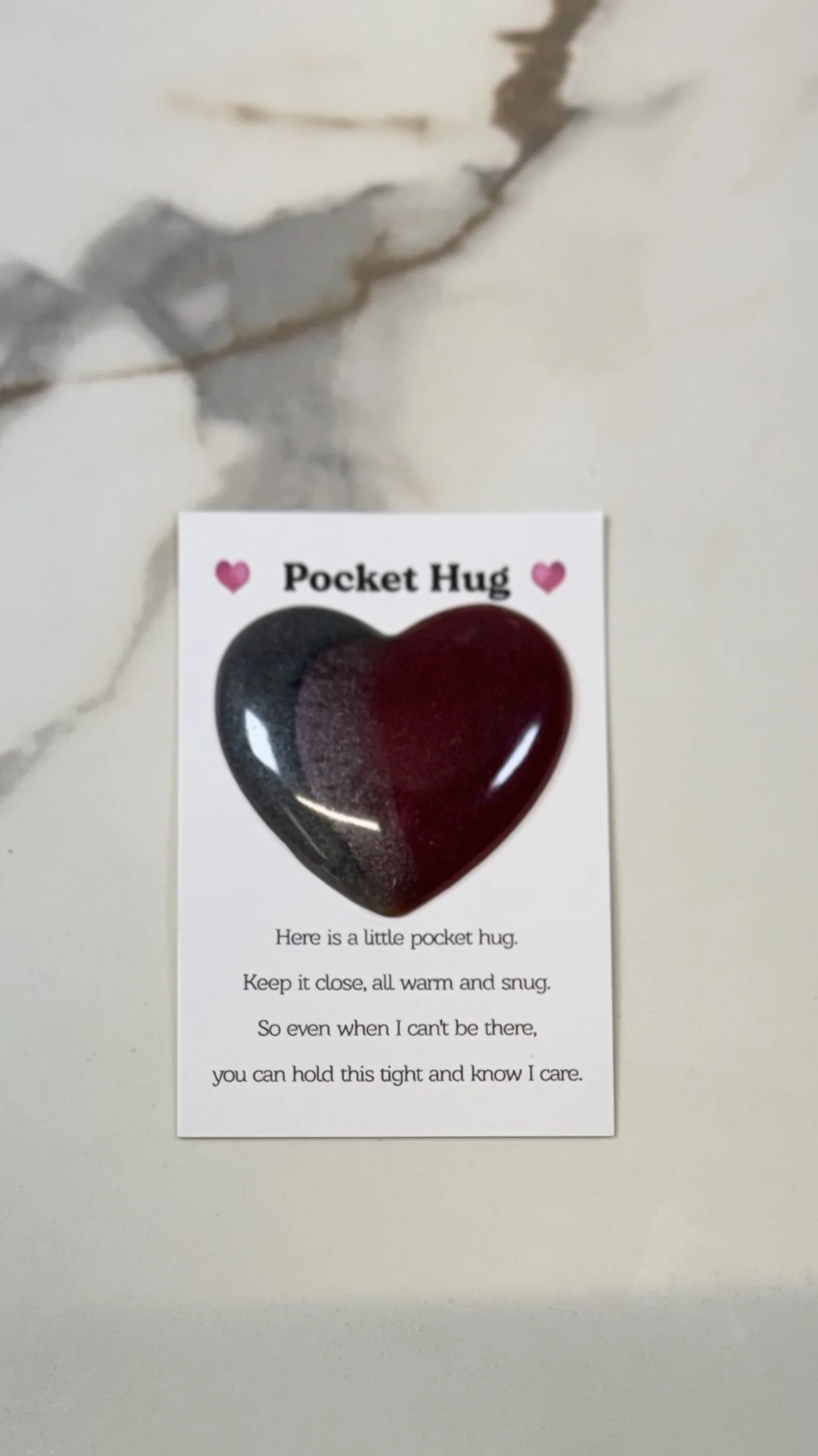 Maroon & Silver Resin Pocket Hug with Quote Card #596