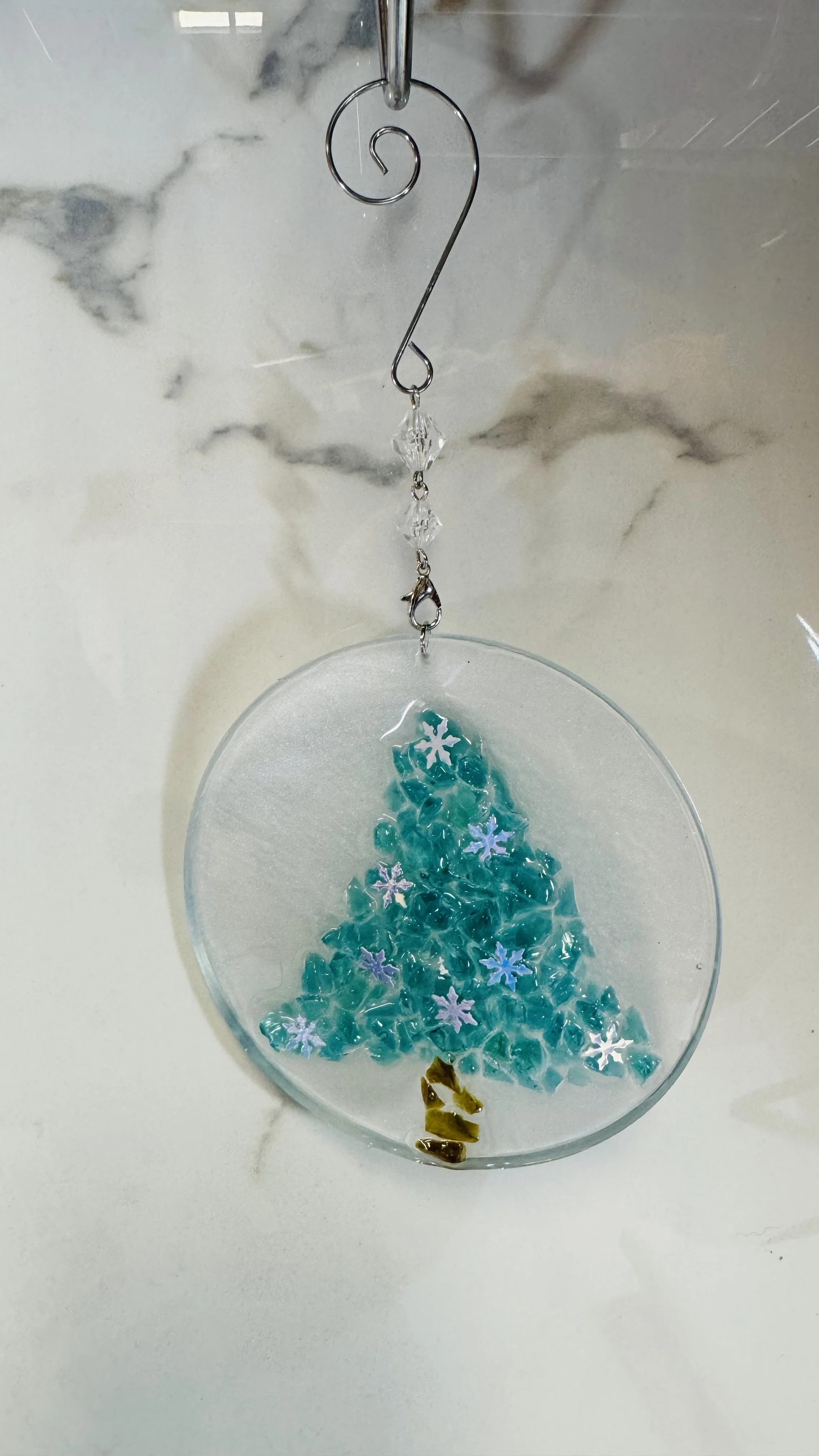 Handmade Blue Christmas Tree Resin Ornament #522