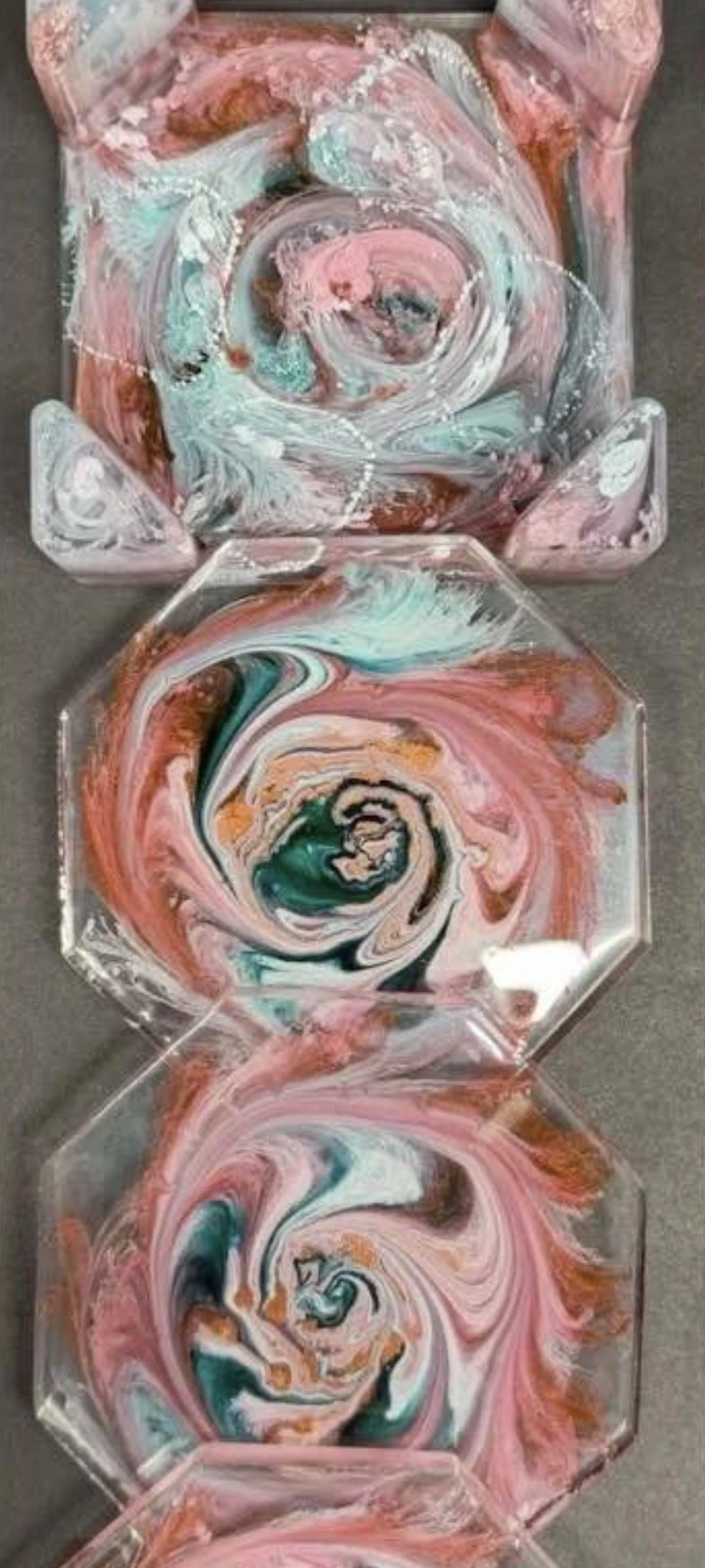 Pink & Light Blue Resin Coaster Set with Holder