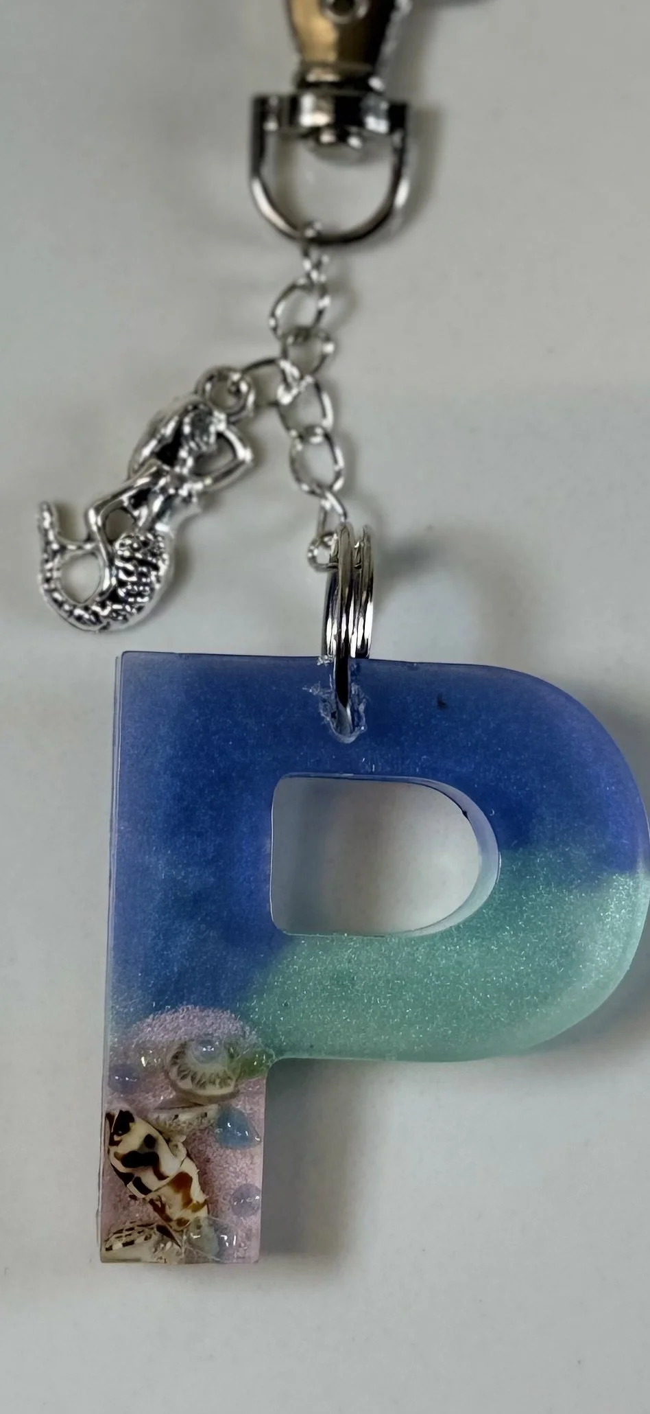 Ocean-Themed Resin Letter 'P' Keychain #64