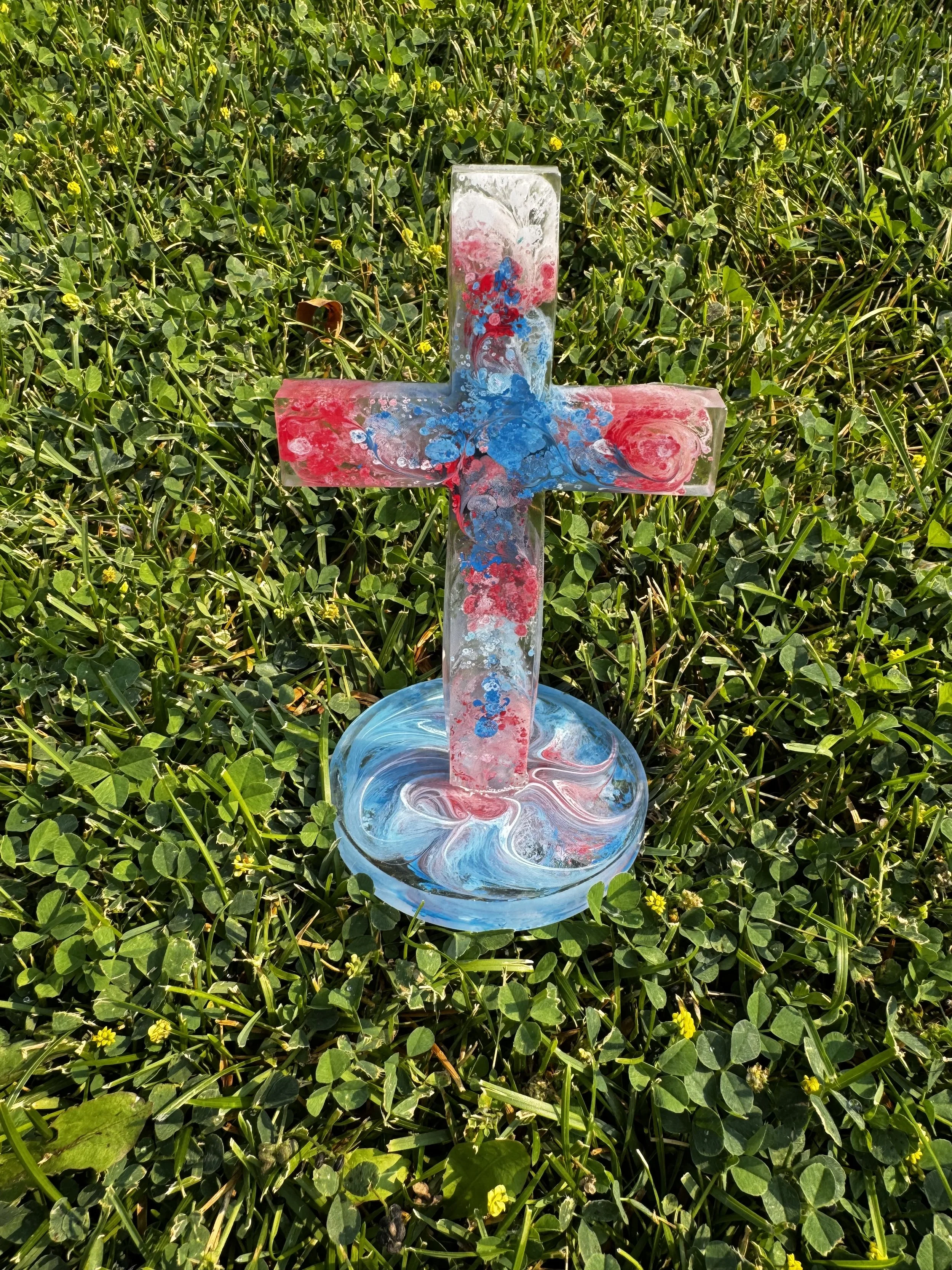 Patriotic Resin Cross with Stand #69