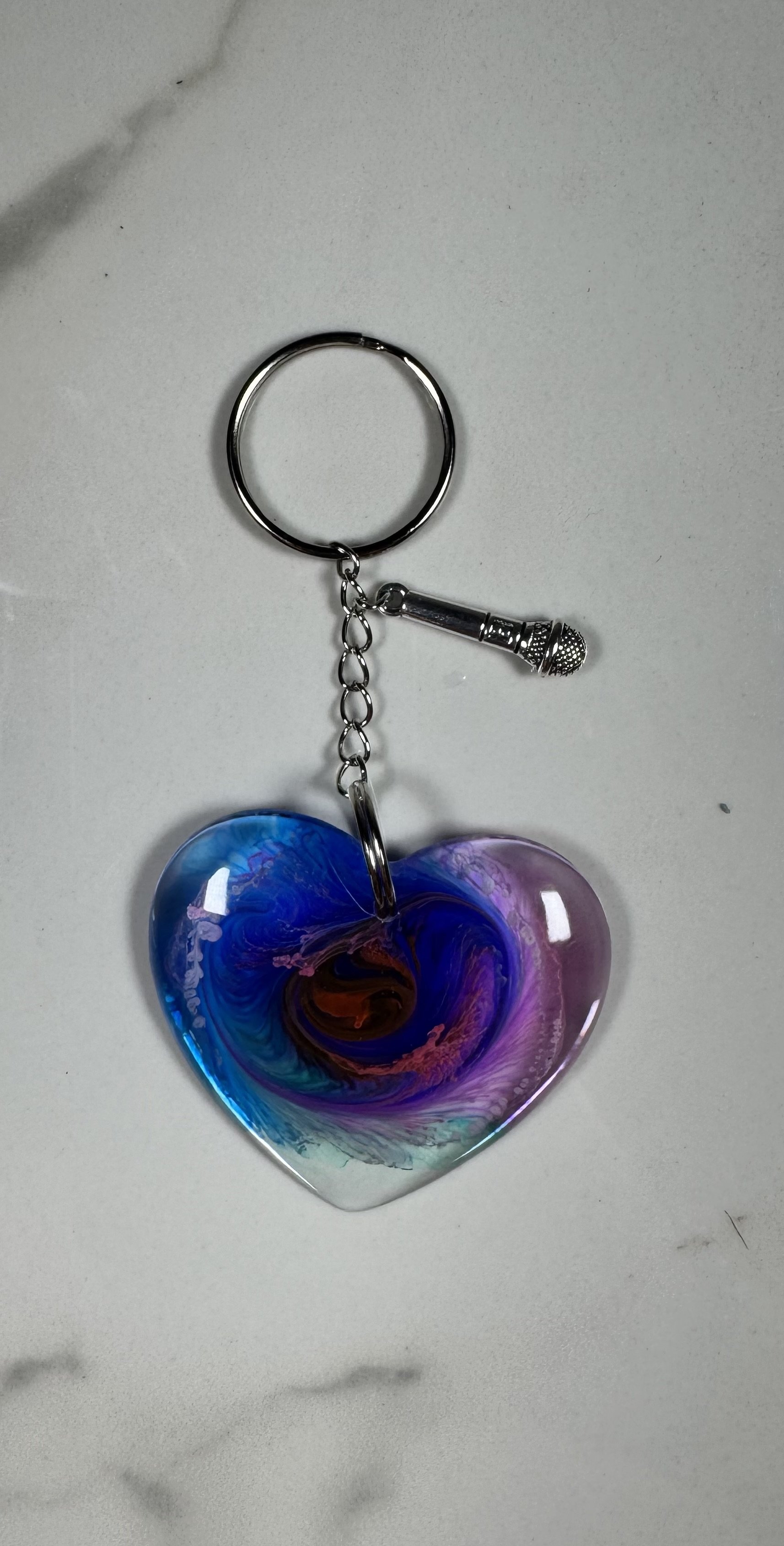 Vibrant Heart Resin Keychain with Microphone Charm #283