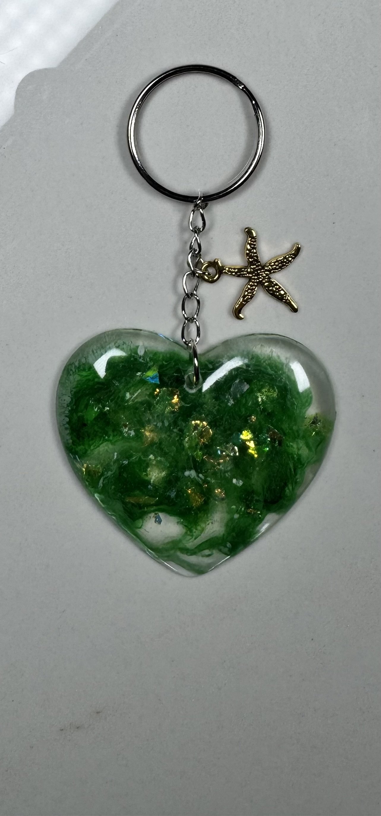 Elegant Green Heart Resin Keychain #220