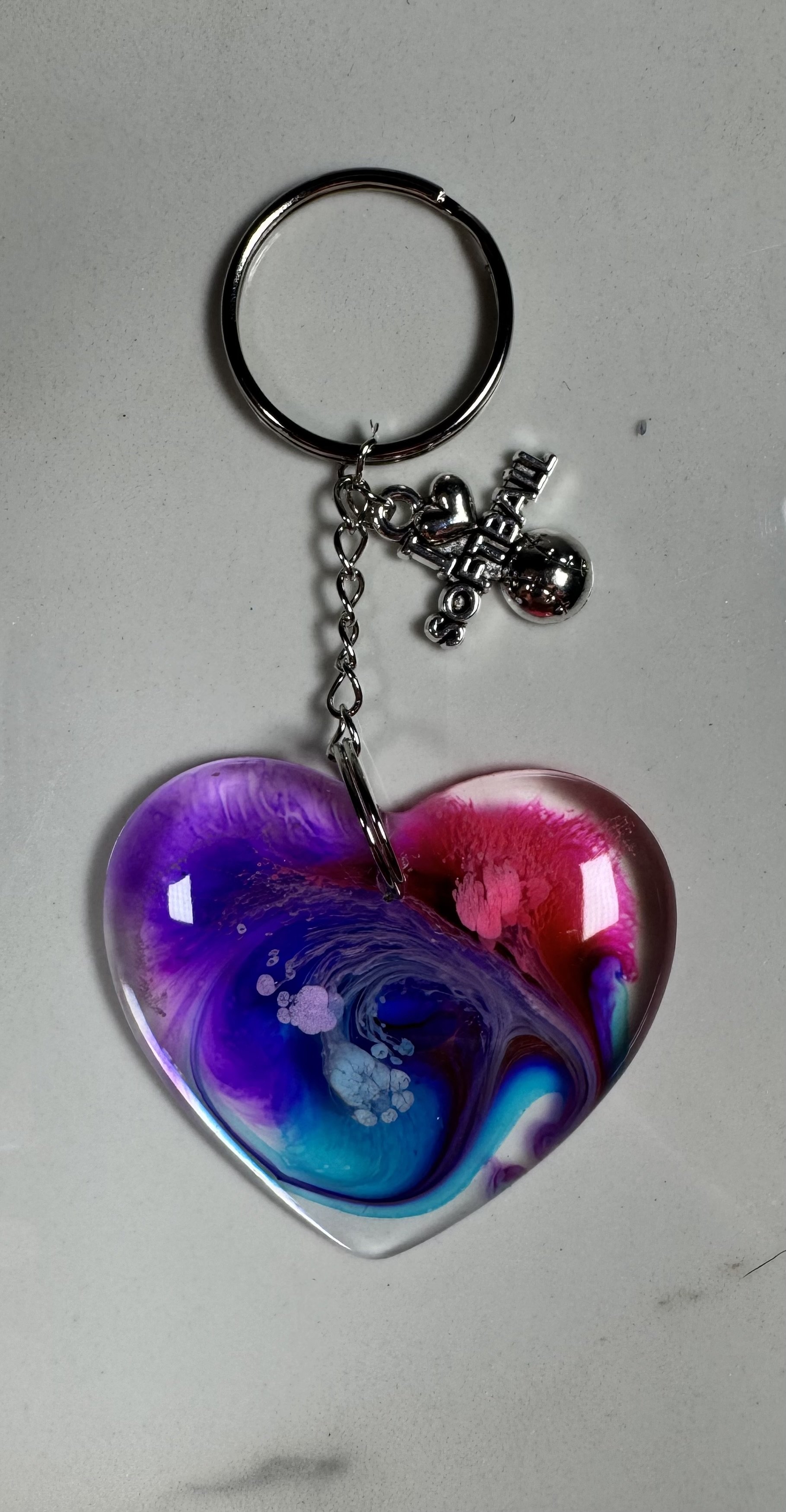 Handmade Resin Heart Softball Keychain #296