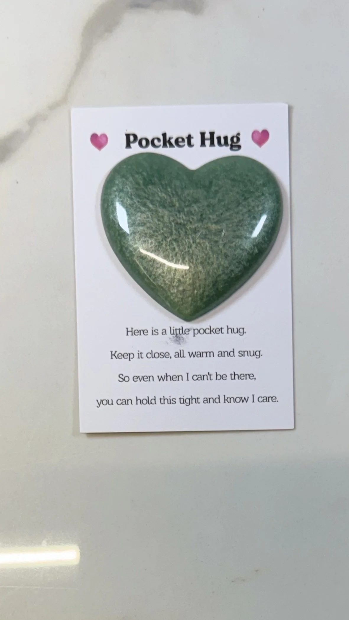 Sparkly Green Resin Pocket Hug with Quote Card #589