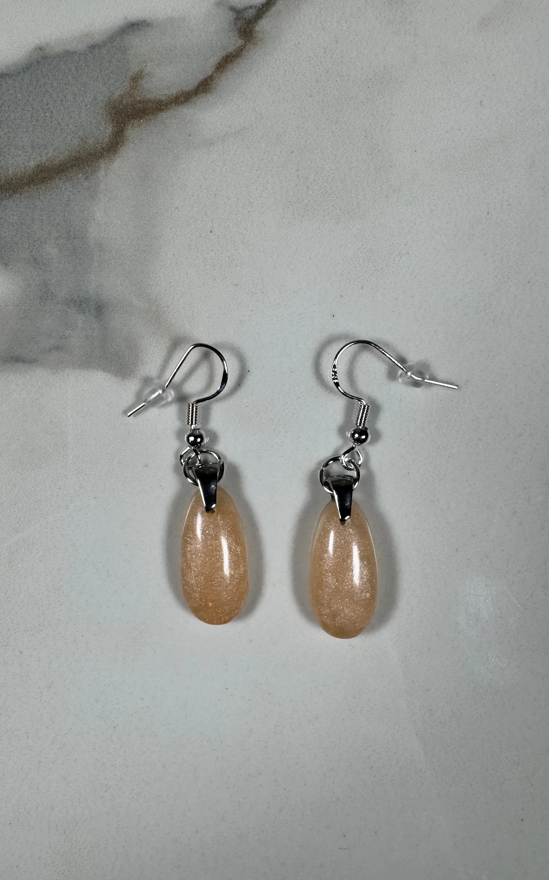 Sparkly Orange Resin Oval Earrings #289