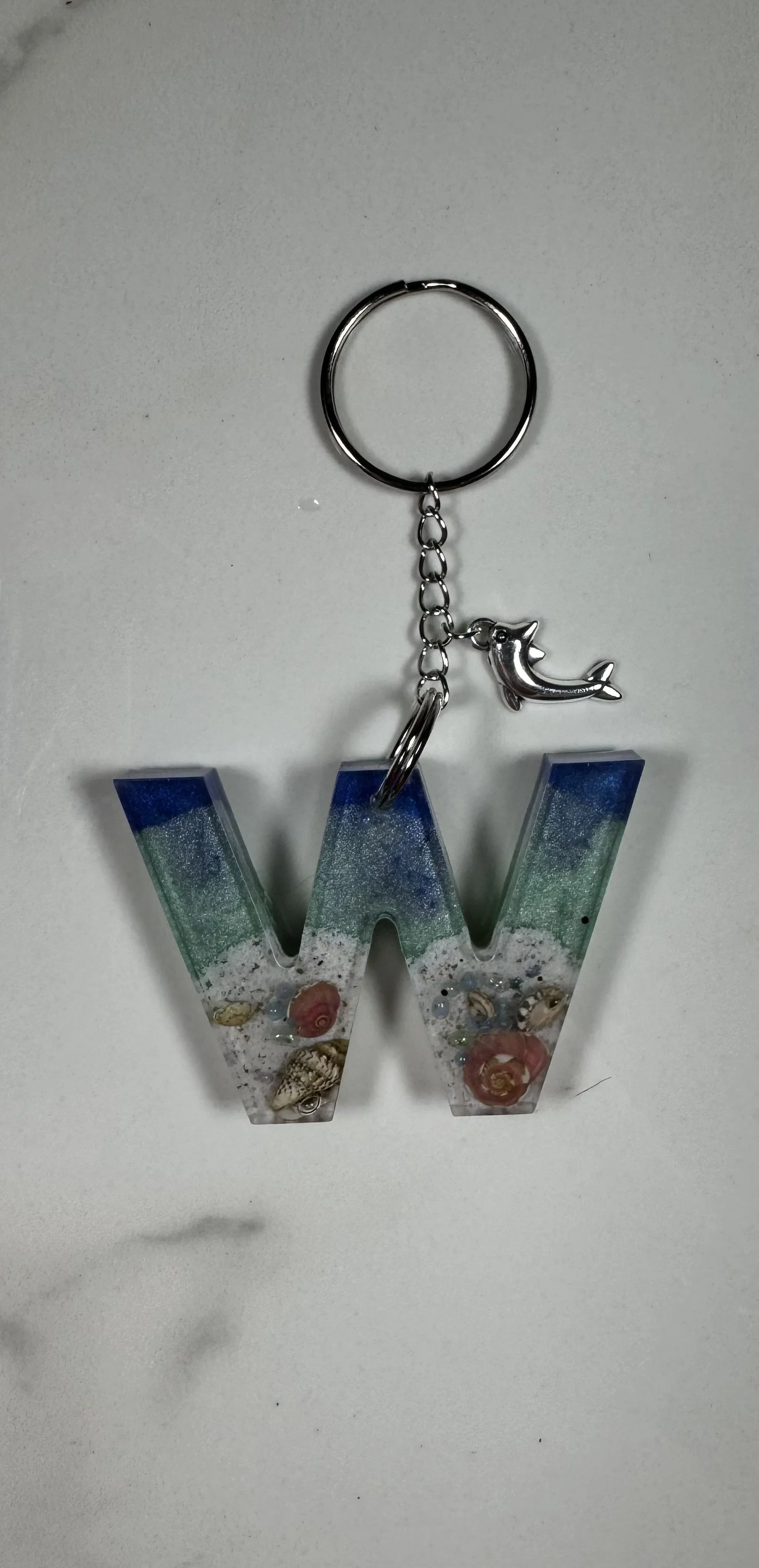 Ocean-Themed Resin W Keychain with Dolphin Charm #229