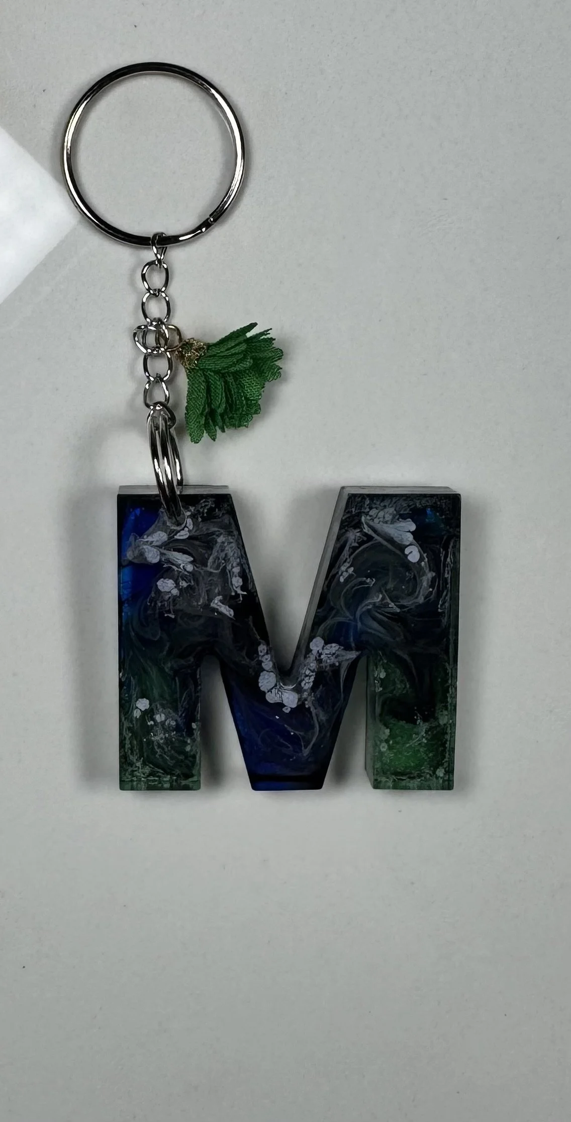 Custom Resin 'M' Keychain with Flower Charm #261