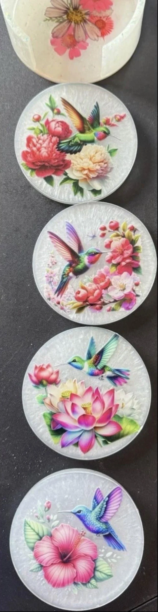 Hummingbird Flower Resin Coasters with Holder - 4 Piece Handmade Set