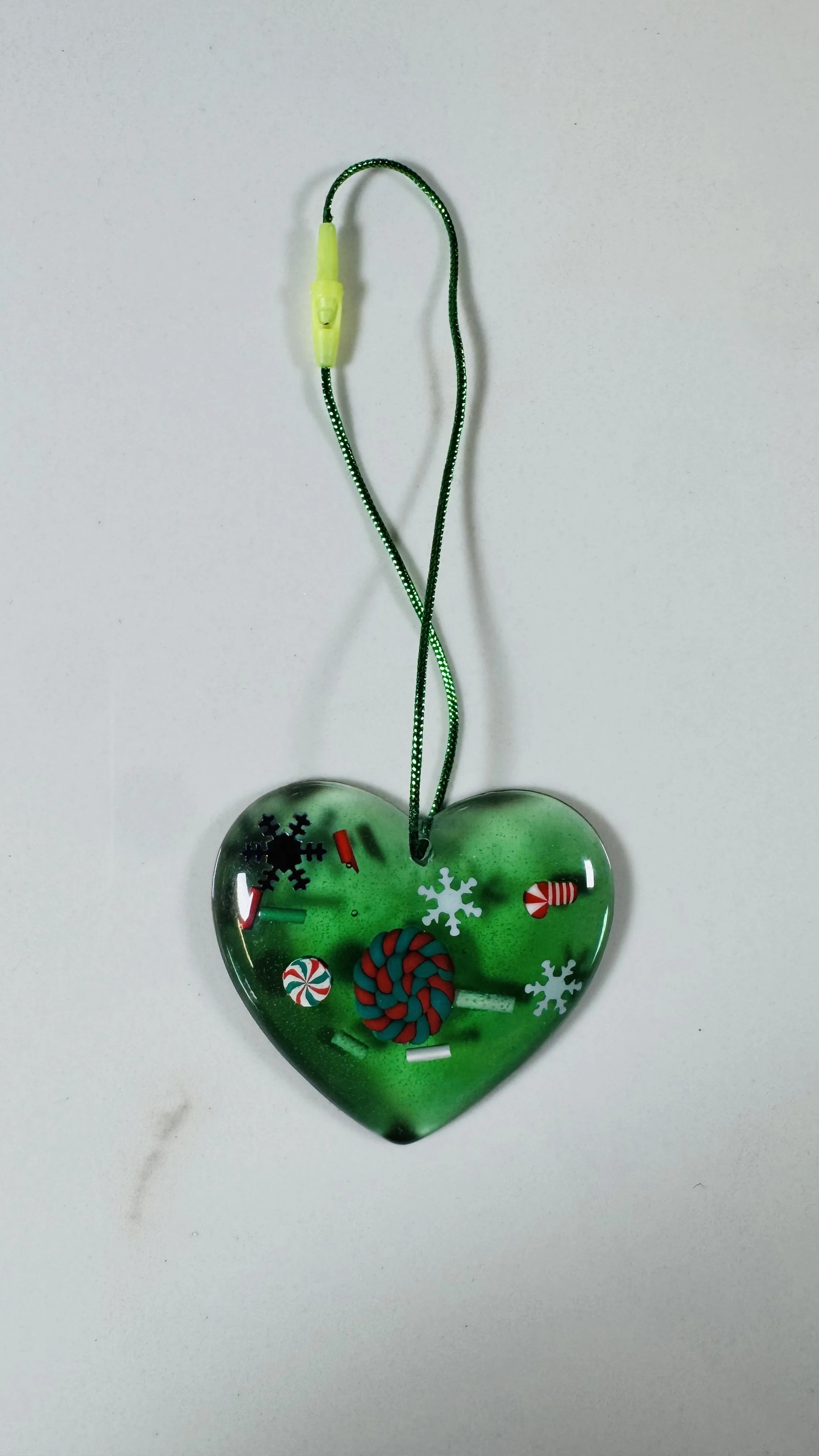 Festive Candy Cane Resin Heart Ornament #01
