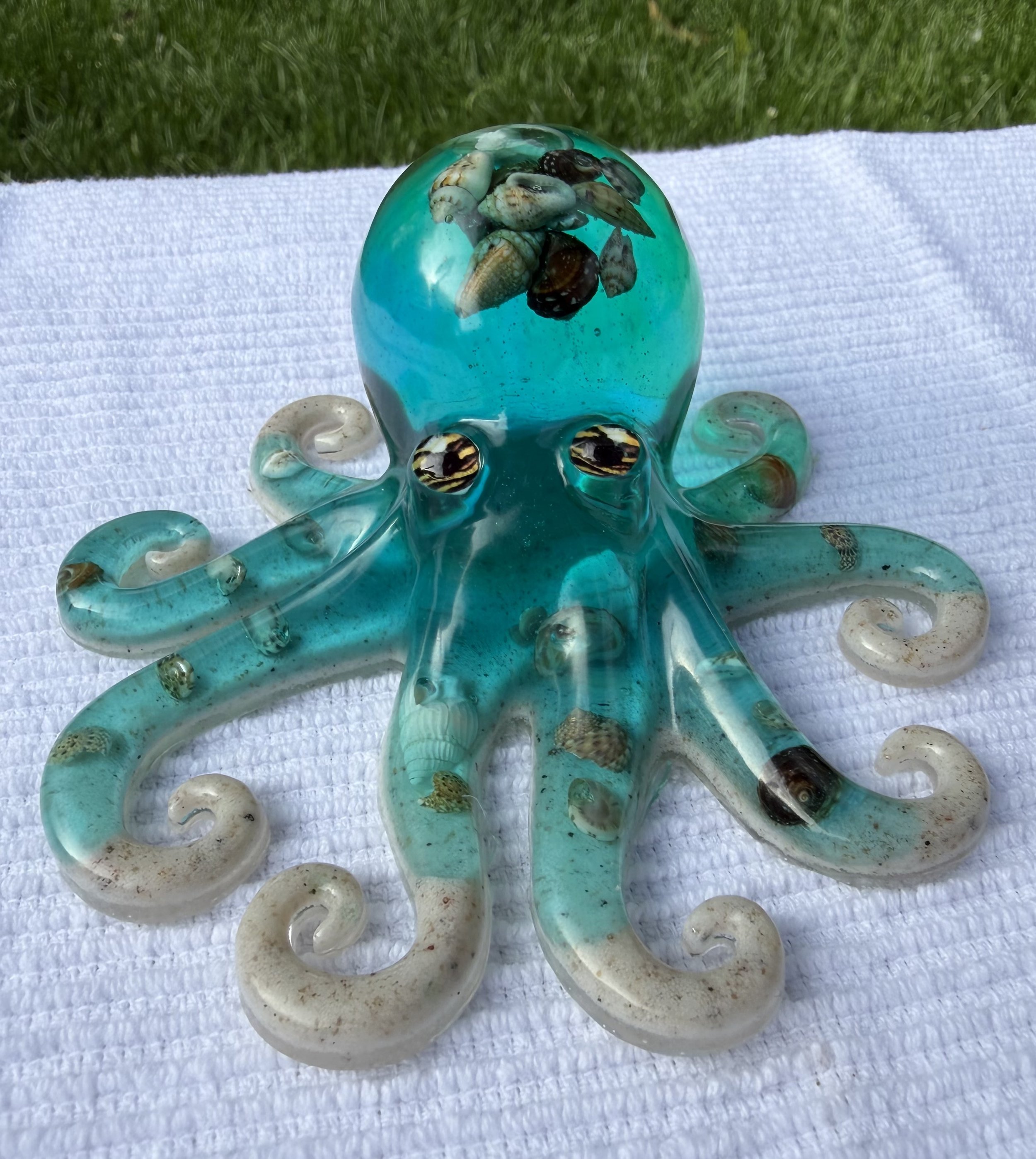 Ocean Blue Resin Octopus With Tiger Eyes