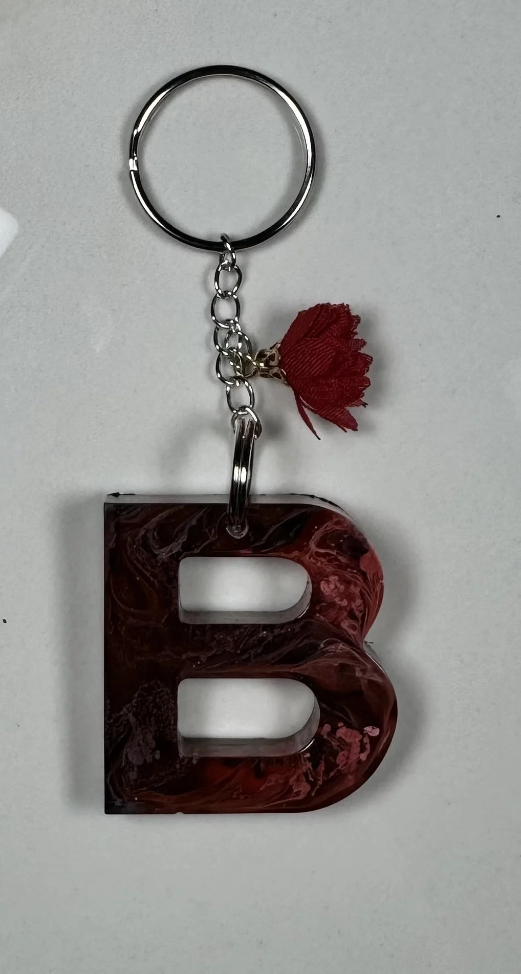 Swirled Resin Letter B Keychain with Flower Charm #253