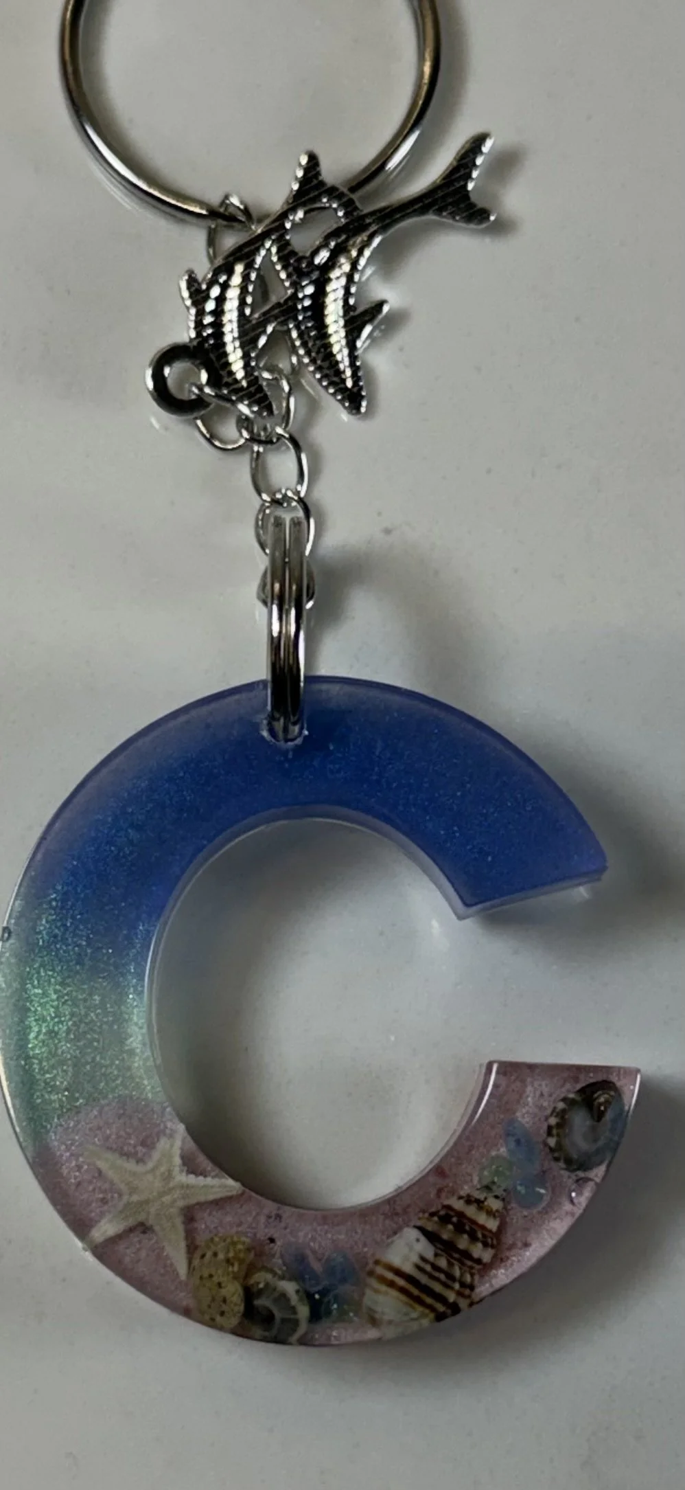 Ocean-Themed Resin Letter C Keychain with Dolphin Charm #69