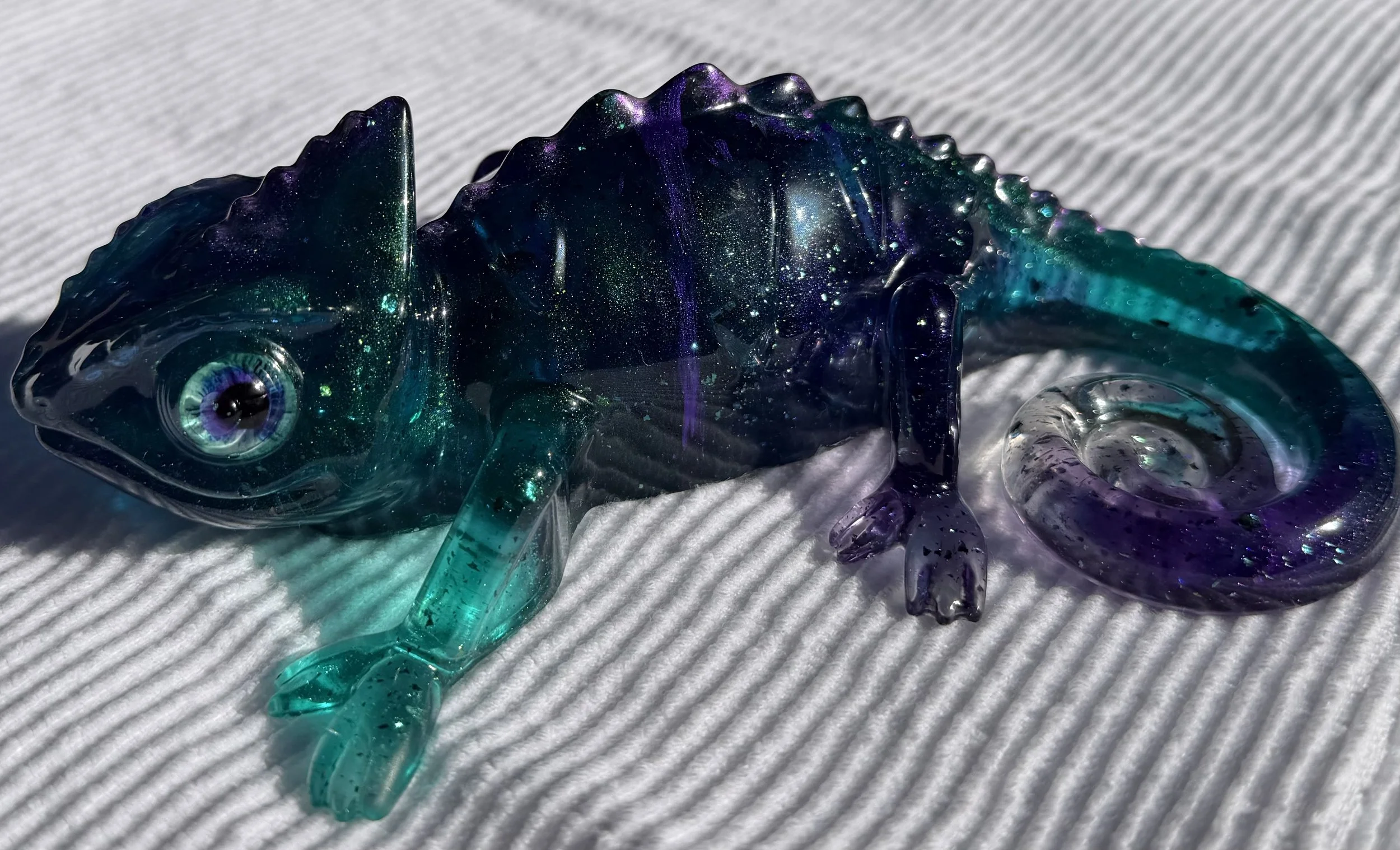 Glittering Resin Chameleon Art Piece