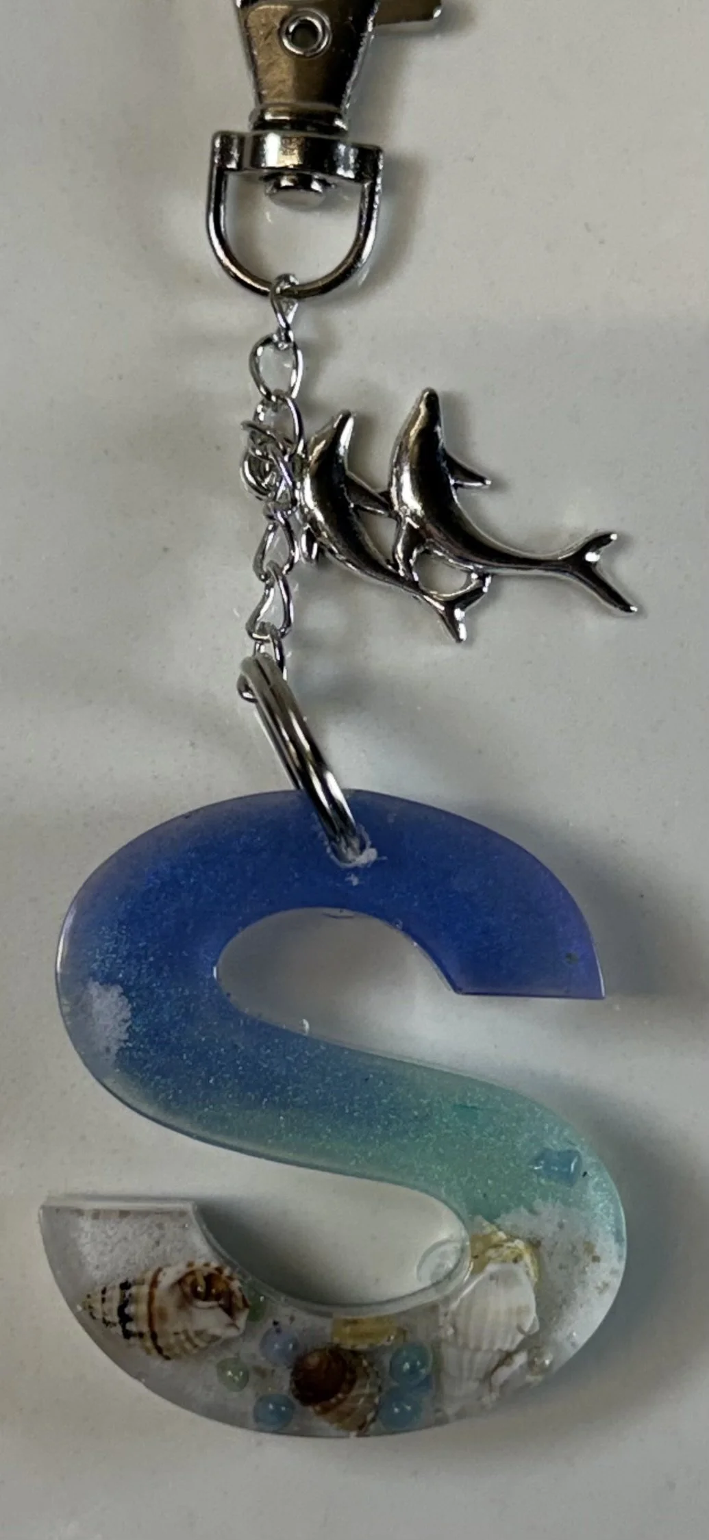 Ocean Serenity Resin 'S' Keychain with Dolphin Charm #72