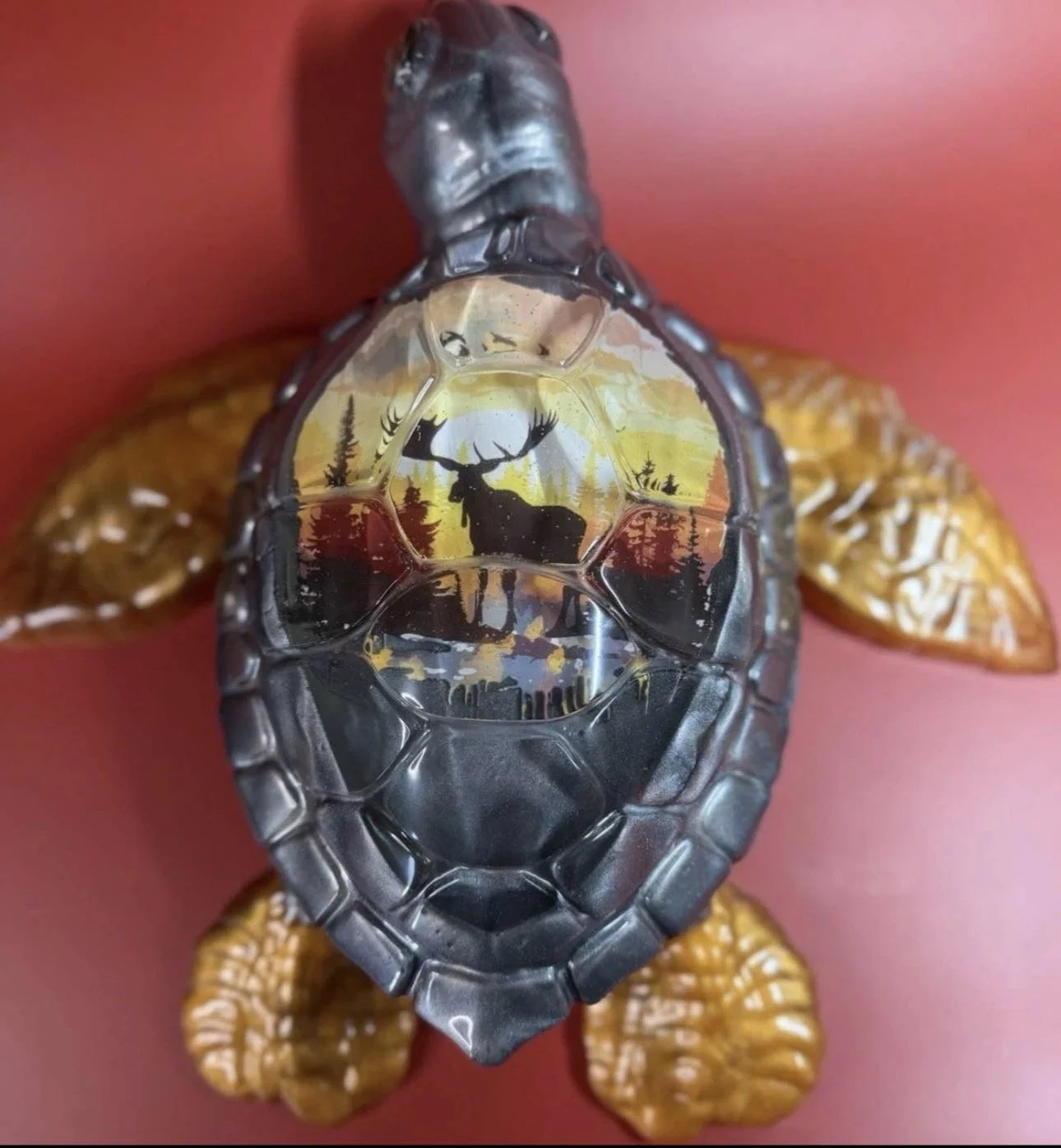 Large Resin Decorative Turtle With Moose