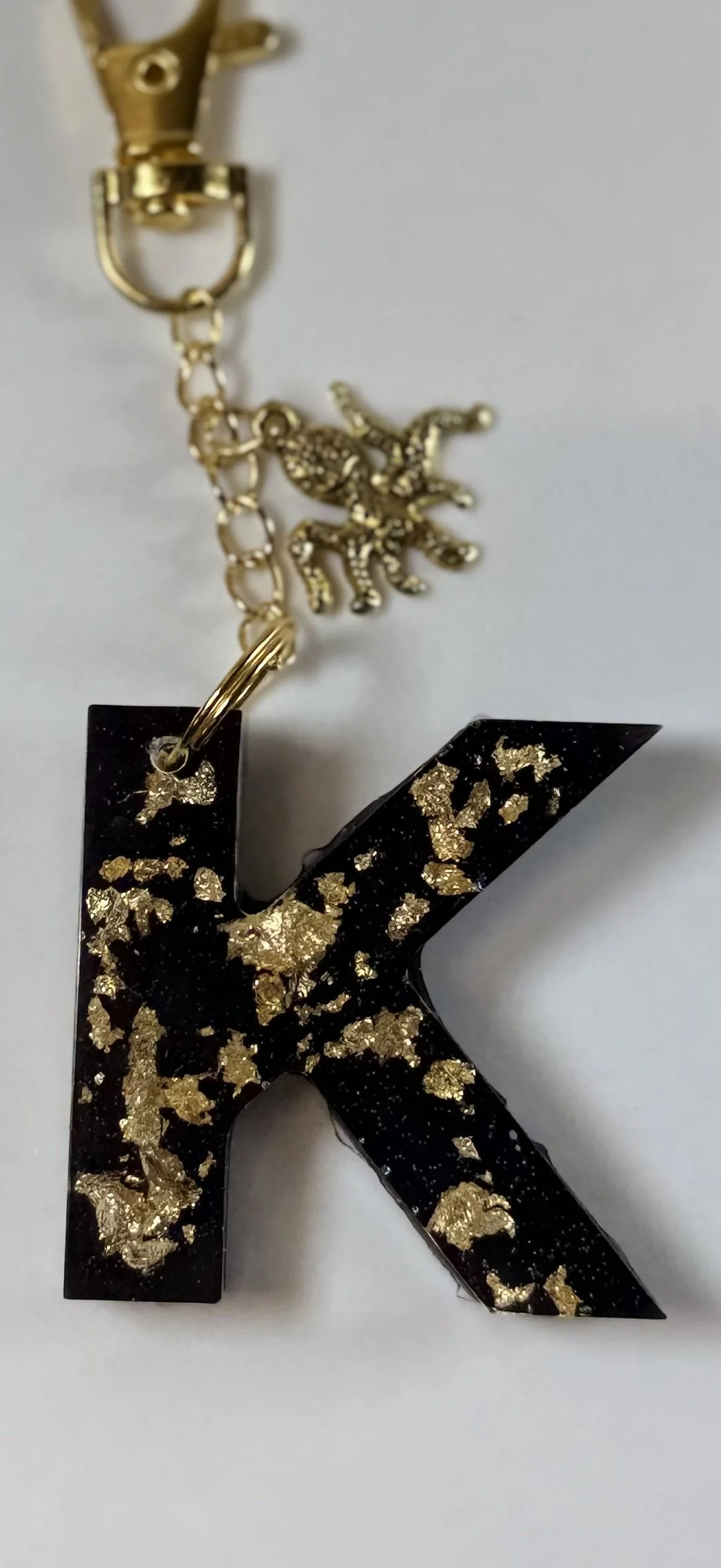 Elegant Resin Letter K Keychain with Gold Octopus Charm #88