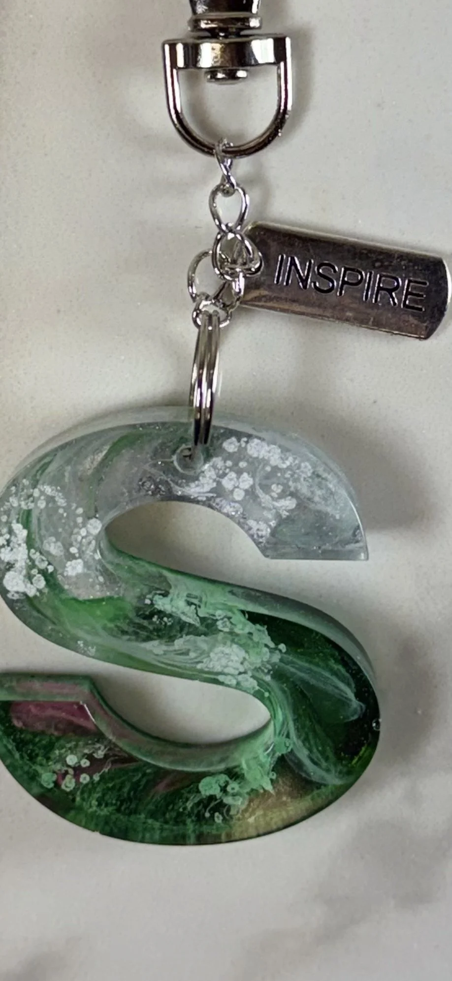 Resin 'S' Keychain with Inspiring Charm #62
