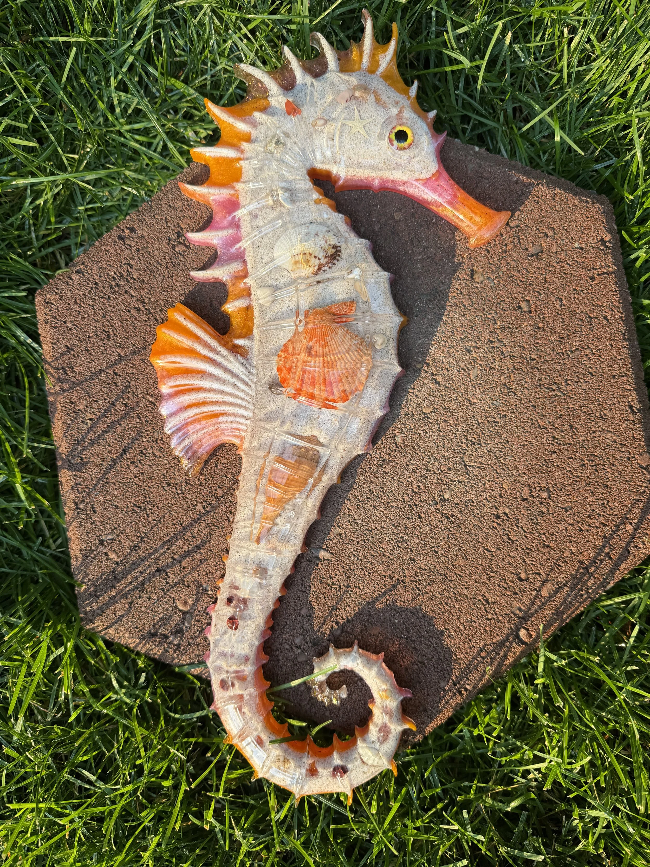 Resin Seahorse Wall Hanging Orange Ocean Theme #133
