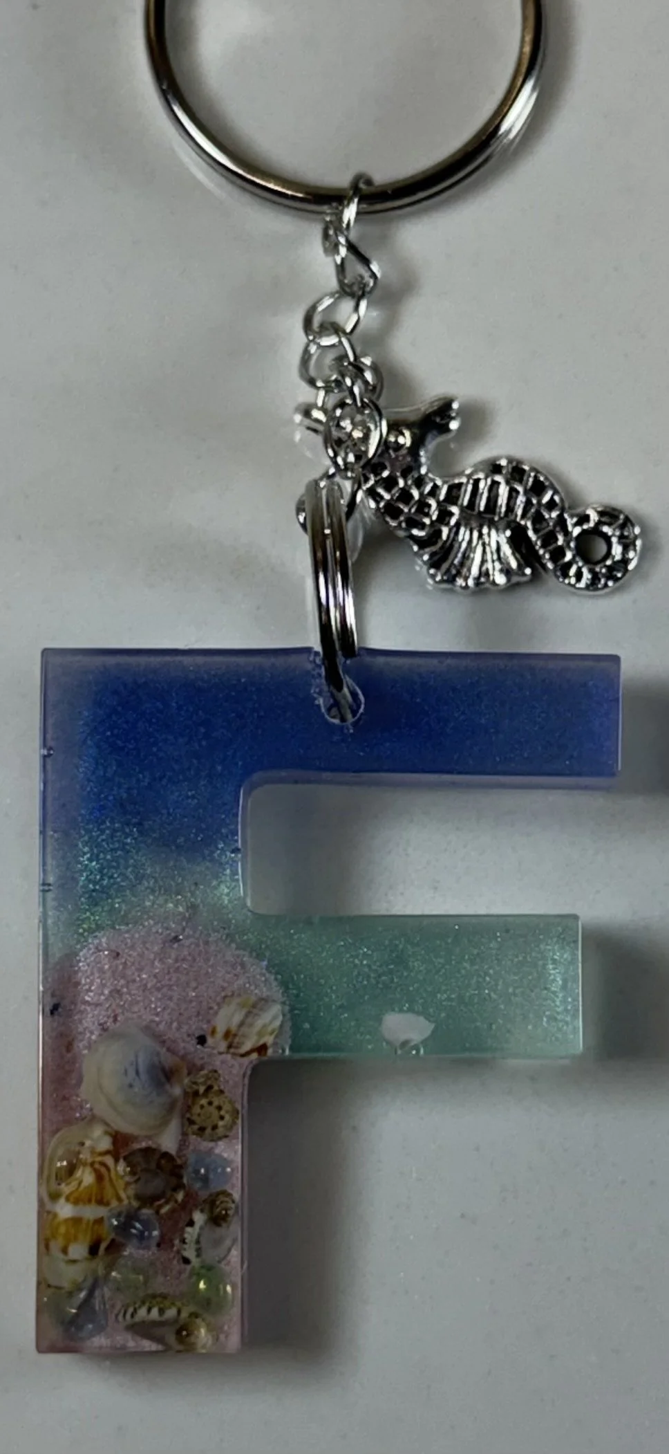 Ocean-Inspired Resin Letter 'F' Keychain #94