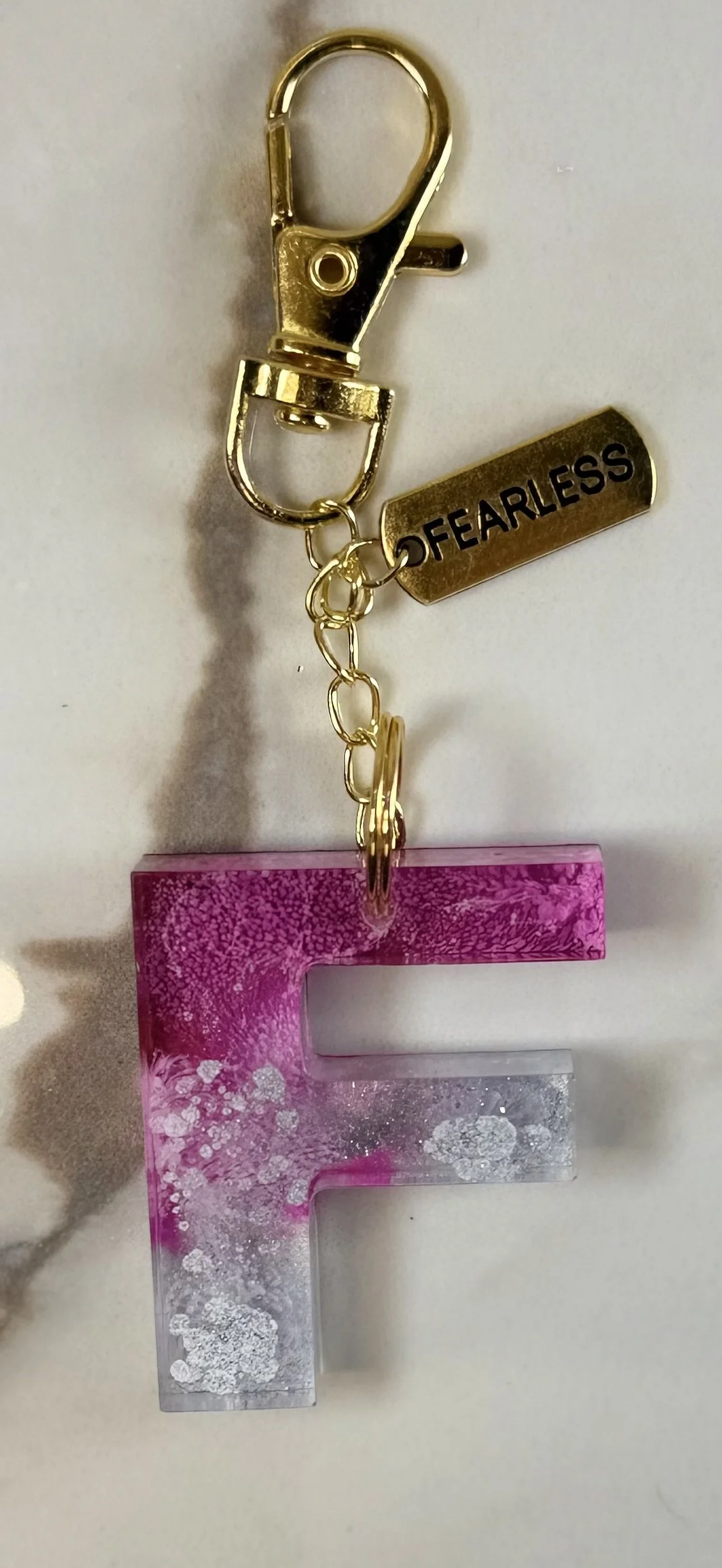 Fearless Pink Resin Letter F Keychain #44