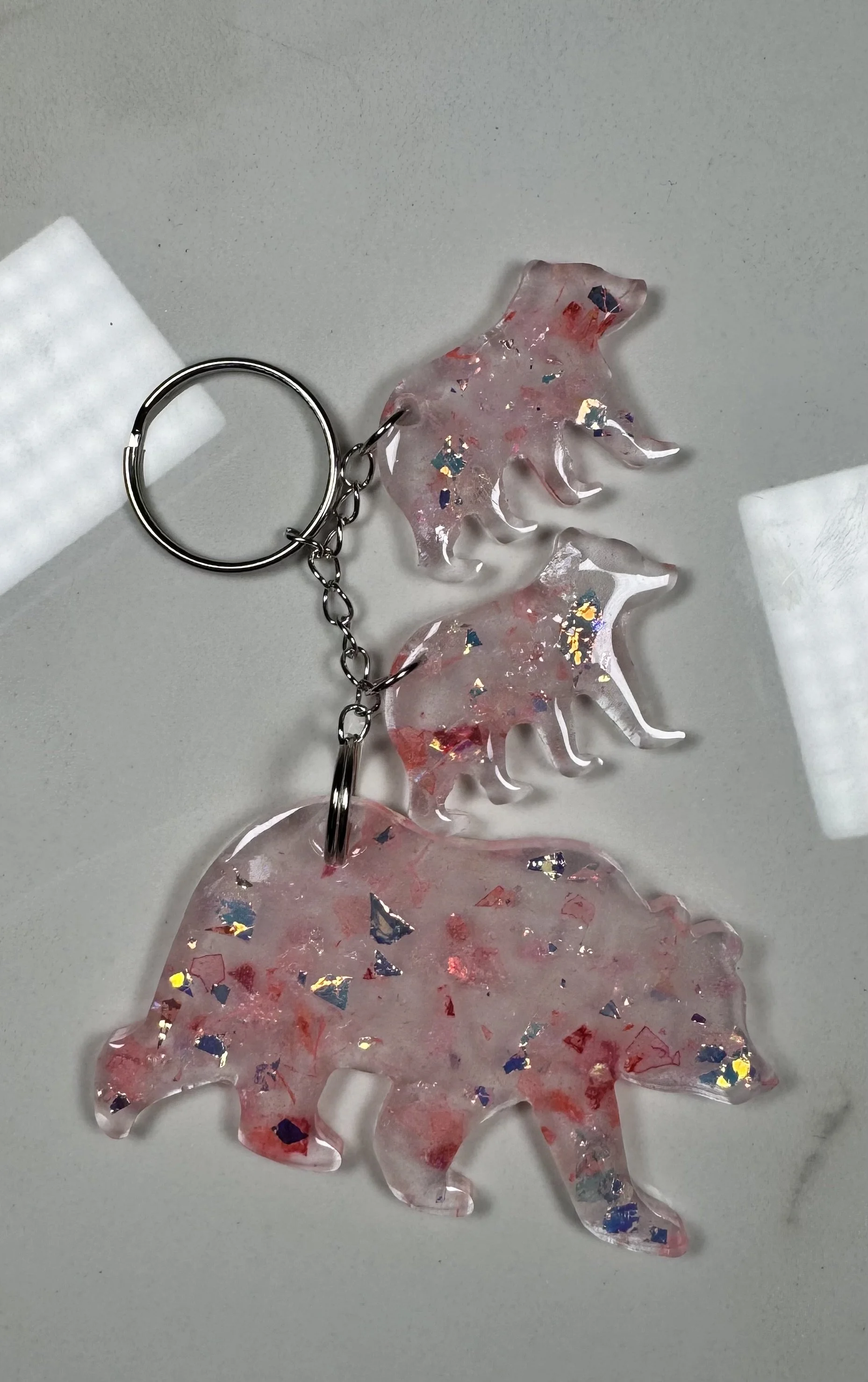 Resin Mama Bear and Cubs Keychain with Silver Accents #56