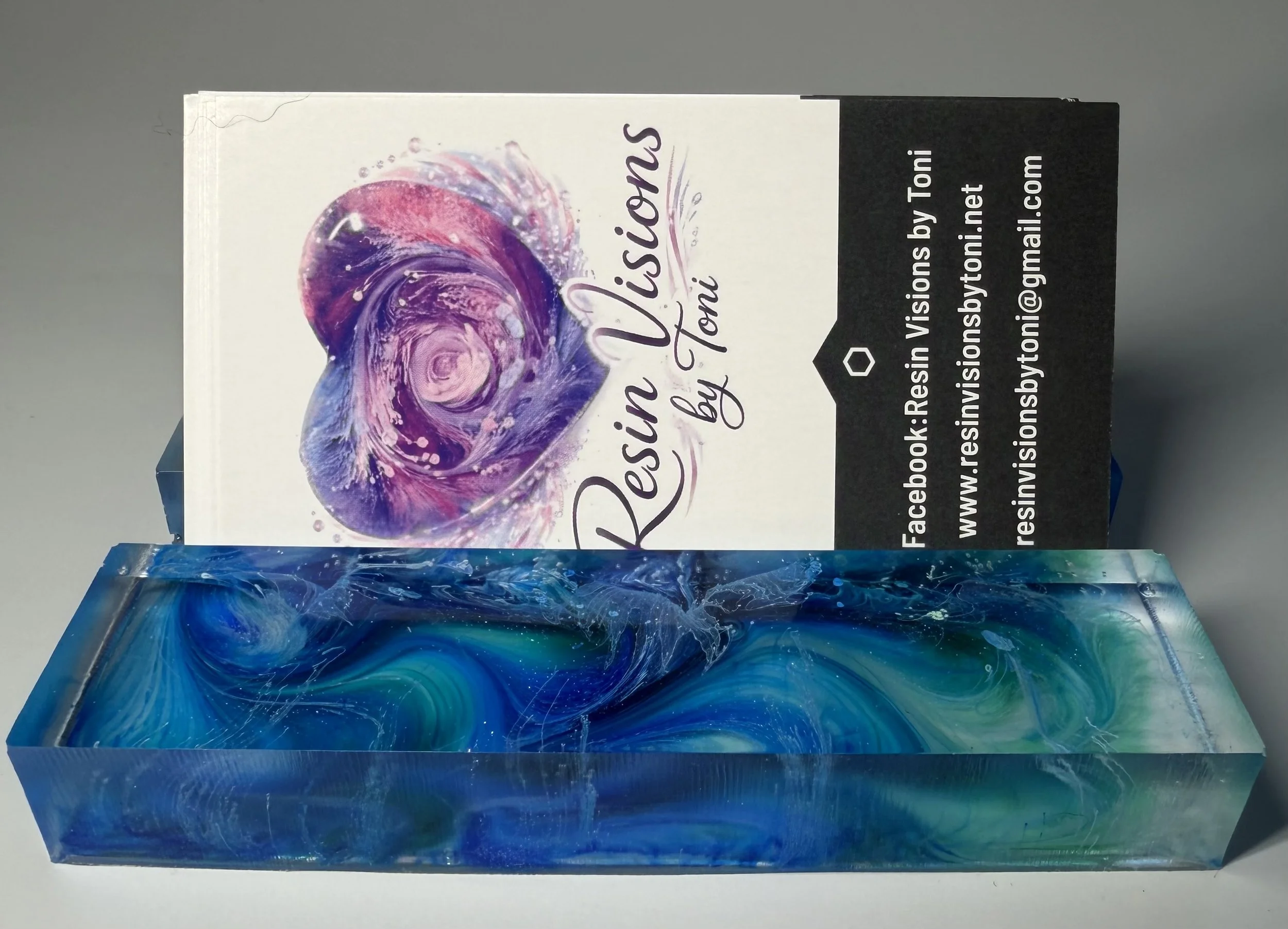 Blue & Green Artisan Resin Business Card Holder