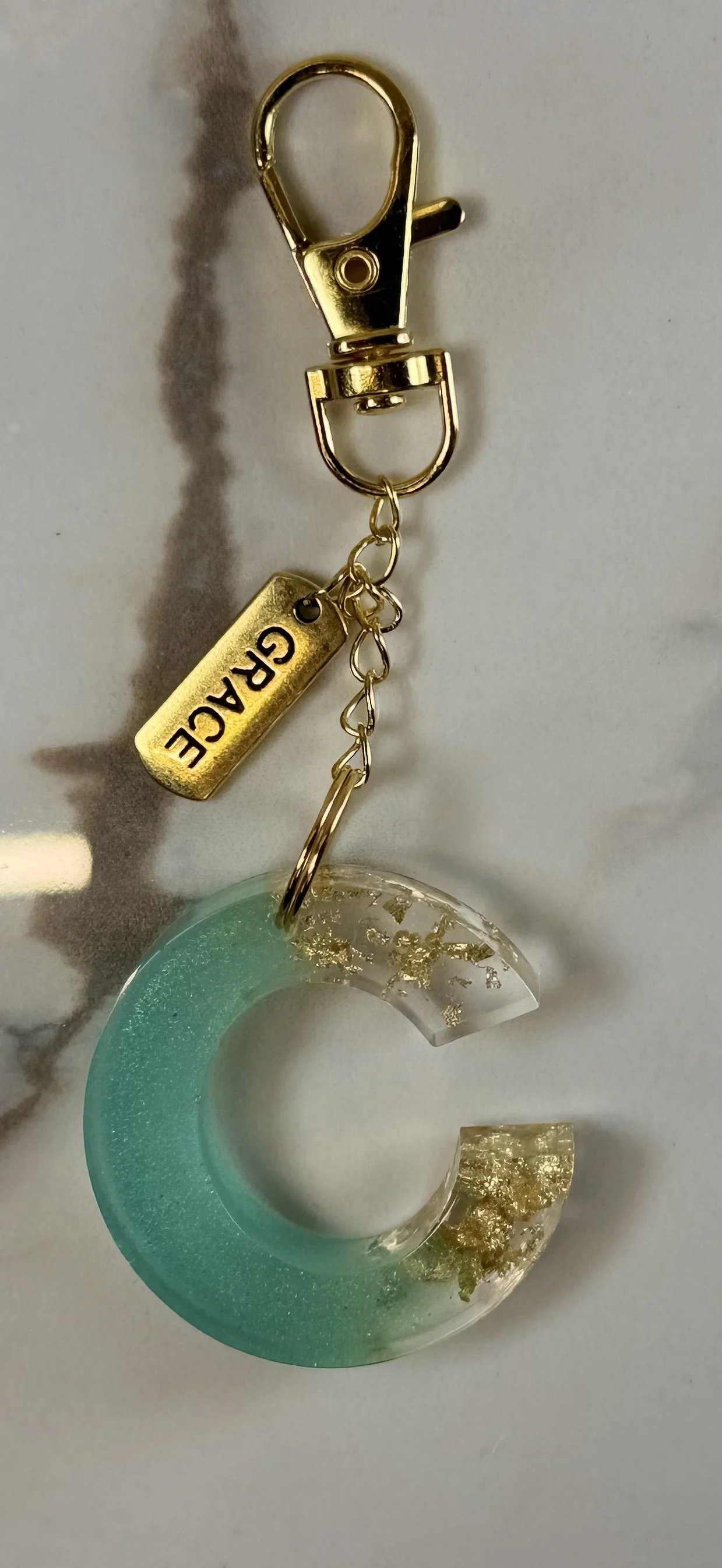 Resin Letter 'C' Key Chain with Gold Charm #46