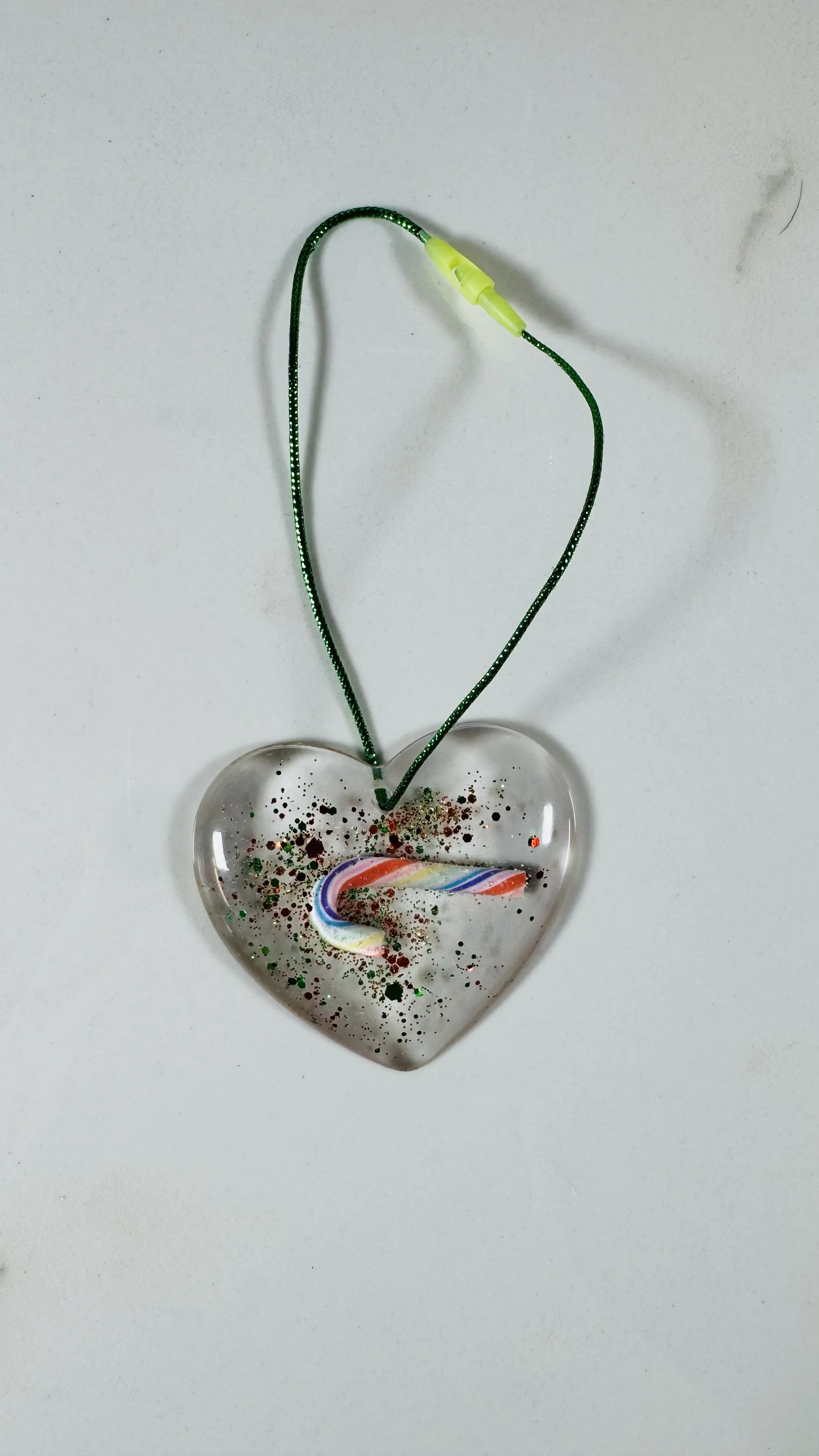 Handcrafted Candy Cane Resin Heart Ornament #332